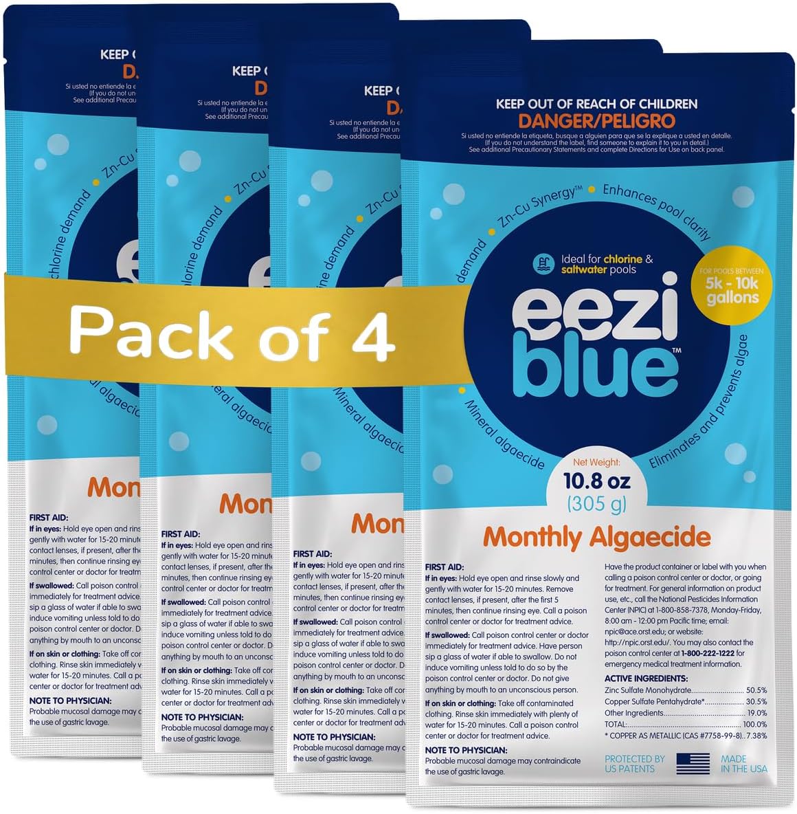 Eeziblue Monthly Pool Algaecide Bundle | Pool Booster for All Algae in Above Ground and In-Ground Swimming Pools, 4 Month Pack (5k - 10k Gallons)