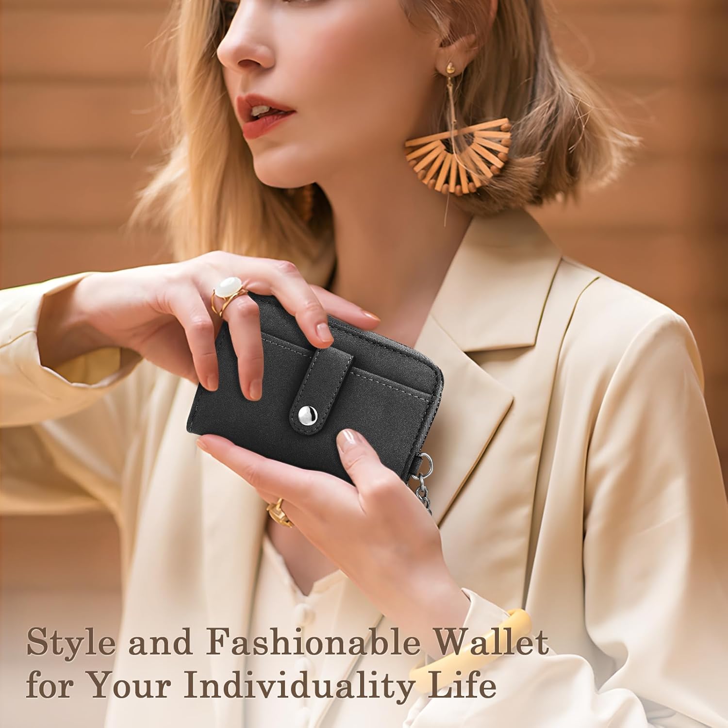 Diaclara Clip and Go Leather Phone Strap with Zipper Pouch- Stylish Crossbody Adjustable Lanyard with Wallet for All Phones, Black