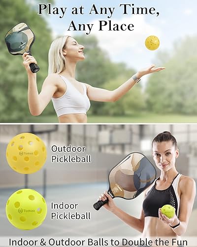 Miniatura 5 de Tumaz Juego de 2 palas de pickleball aprobadas por USAPA con núcleo de panal premium y raquetas de pickleball de fibra de vidrio, 4 bolas de