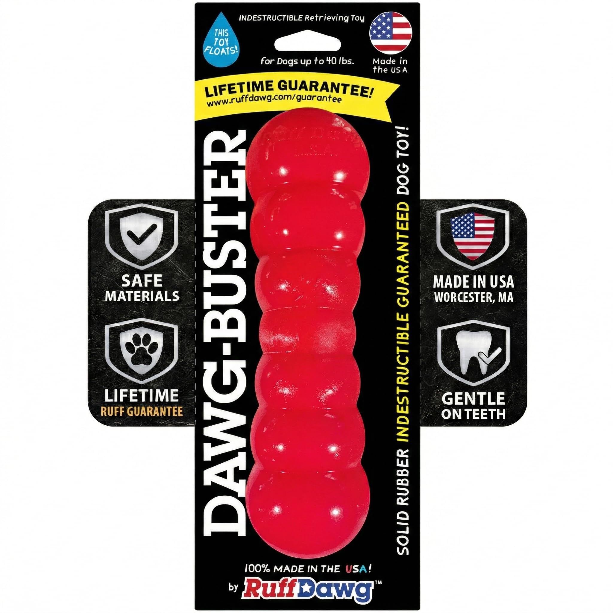 Ruff Dawg Dawg-Buster Kauspielzeug für Hunde, 20,3 cm, schwimmt, Vollgummi