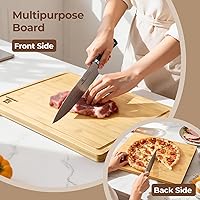 Vista 5 de Juego de 4 tablas de cortar grandes de bambú para cocina, tabla de charcutería de bambú con soporte antideslizante, bandeja para servir bistec