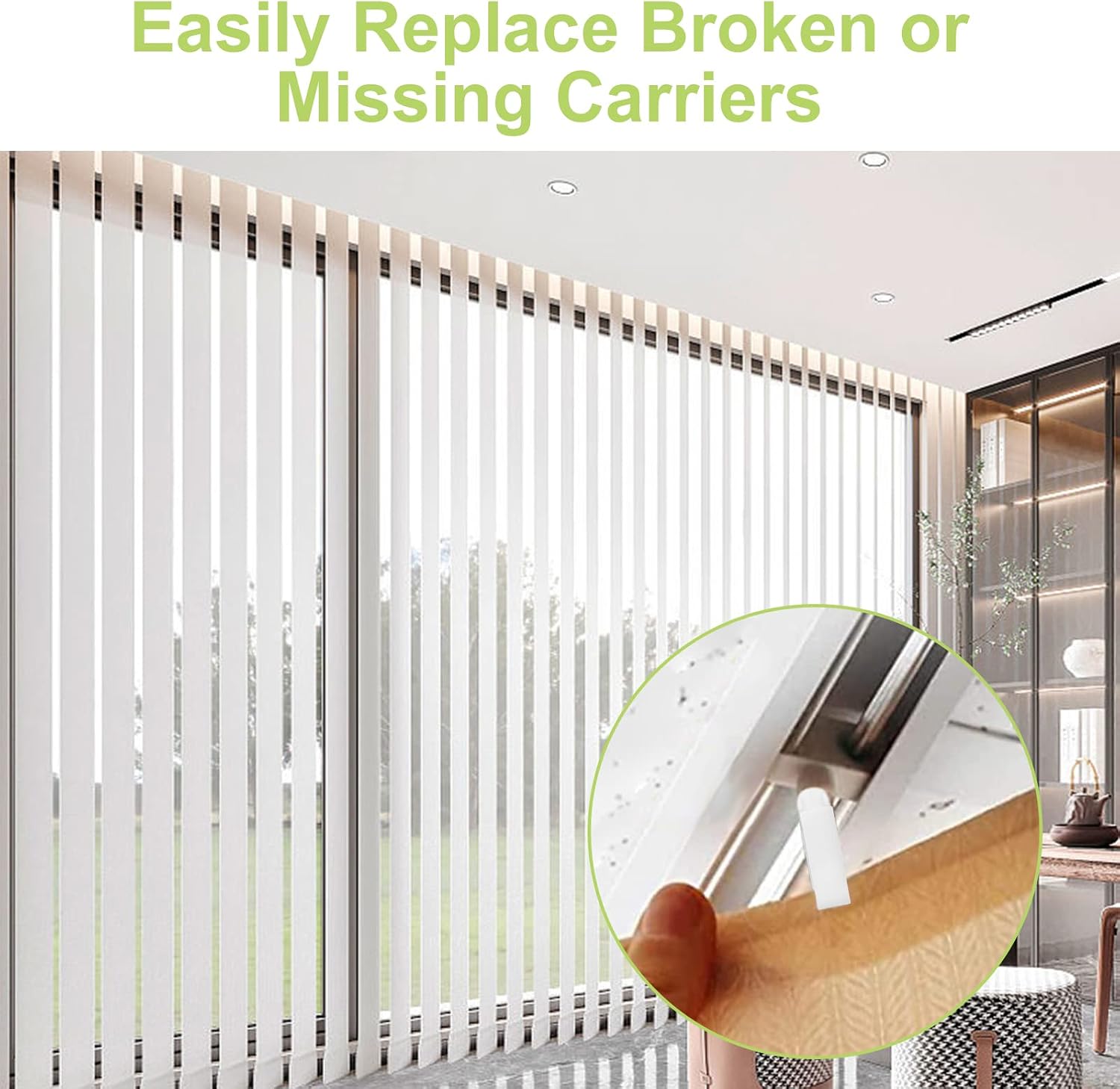 Vertical Blind Stem Replacement, 20 Sets White Plastic Blinds Replacement Parts Broken Missing Vertical Blind Repair Carrier with Stem Vertical Blinds Curtain Accessories