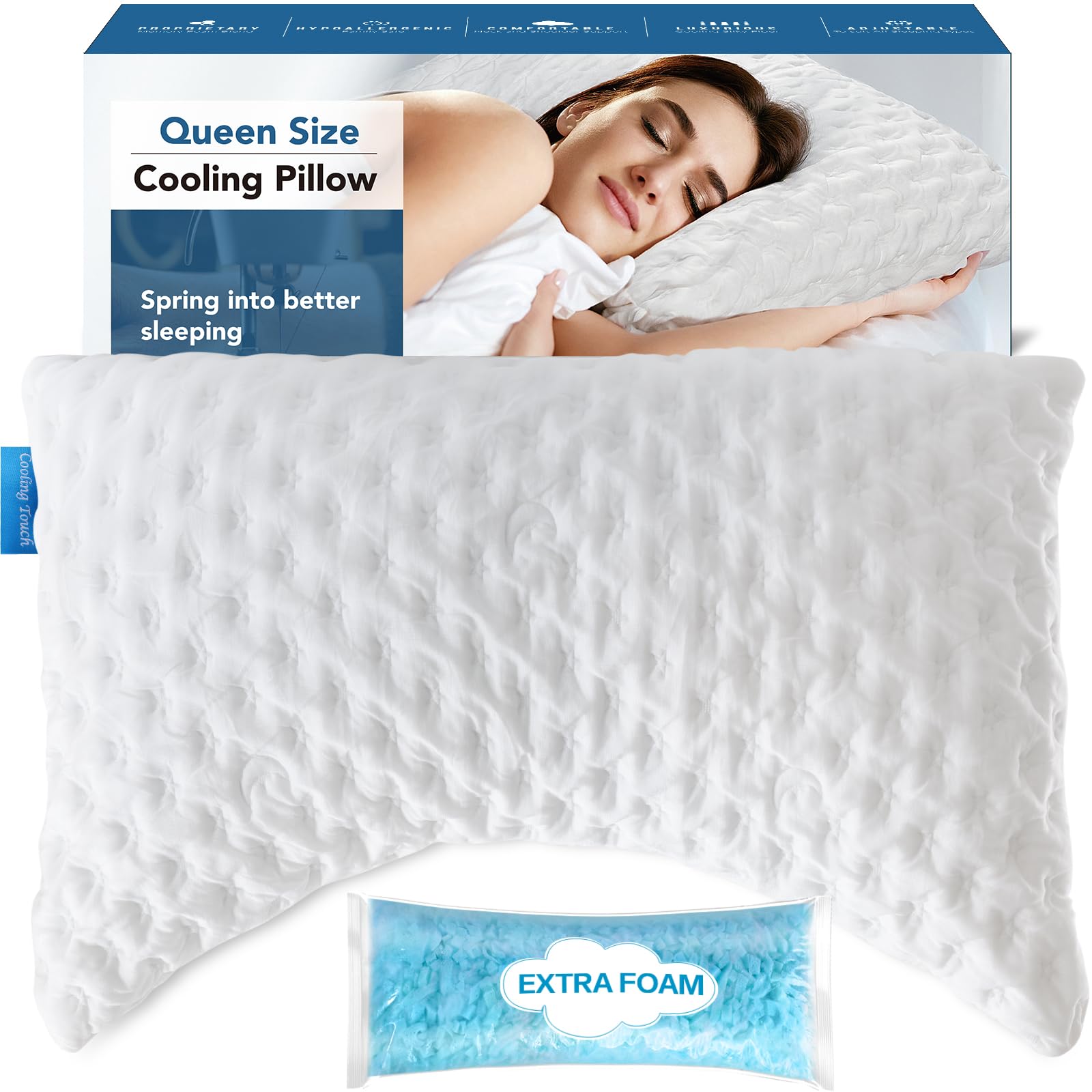 Side Sleeper Pillows for Neck and Shoulder Pain, Adjustable Shredded Memory Foam Bed Pillows for Sleeping, Cooling Curved Pillow with Extra Foam, Queen Size, Hypoallergenic Washable Cover