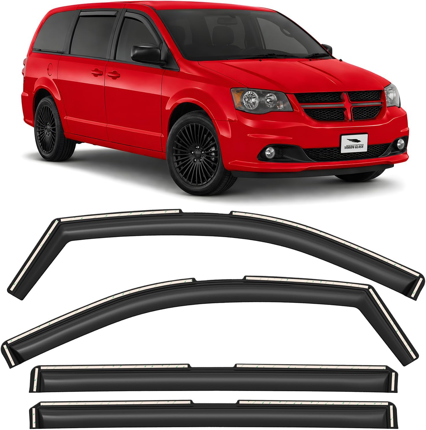Voron Glass In-Channel Extra Durable Rain Guards for Dodge Grand Caravan 2008-2020 Window Deflectors, Vent Window Visors, 4 Pieces - 200506