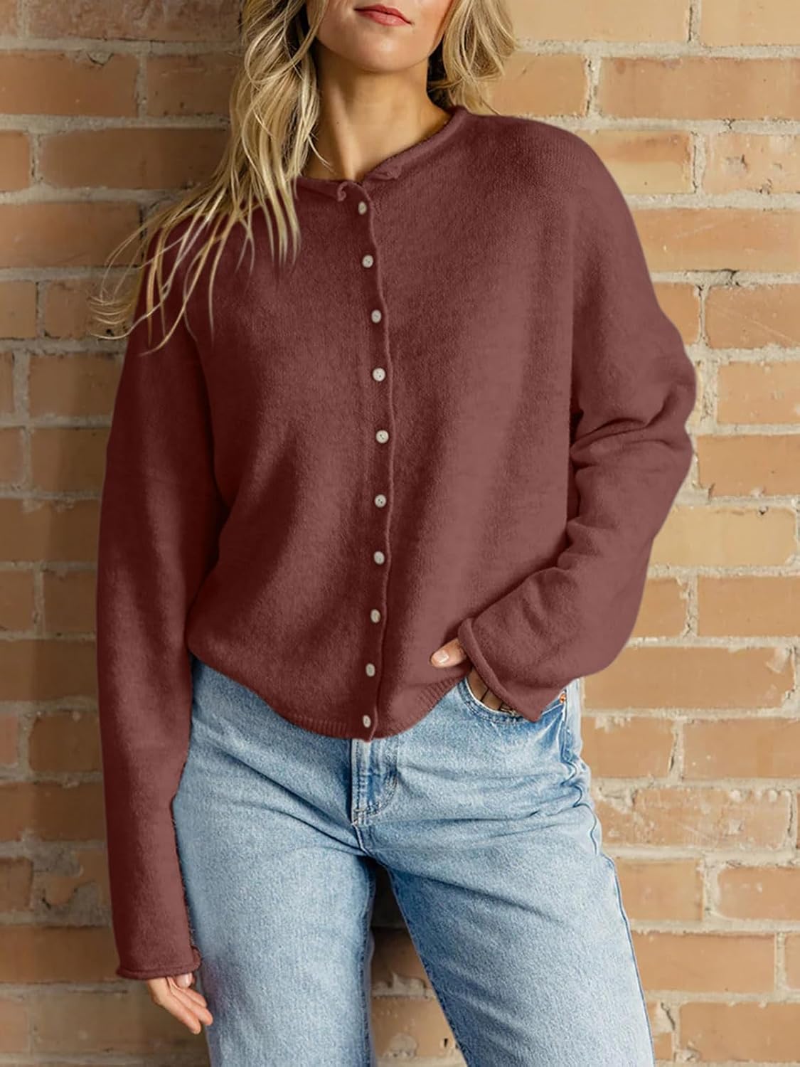 Cardigan Sweaters for Women Lightweight Soft Button Up Long Sleeve Knit Sweater Tops 2025 Fall Fashion Outfits Brown XL - Image 2