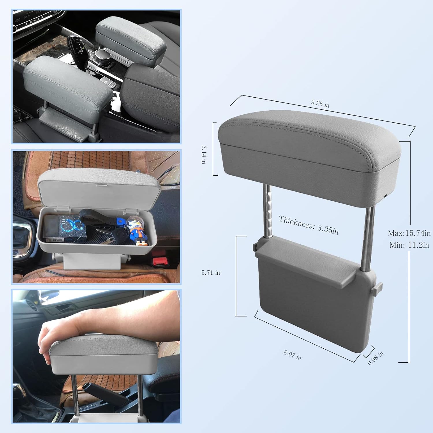 CDEFG Car Armrest Support Elbow Rest Pad Armrest Extender Console Storage Organizer Universal Fit for Most Cars