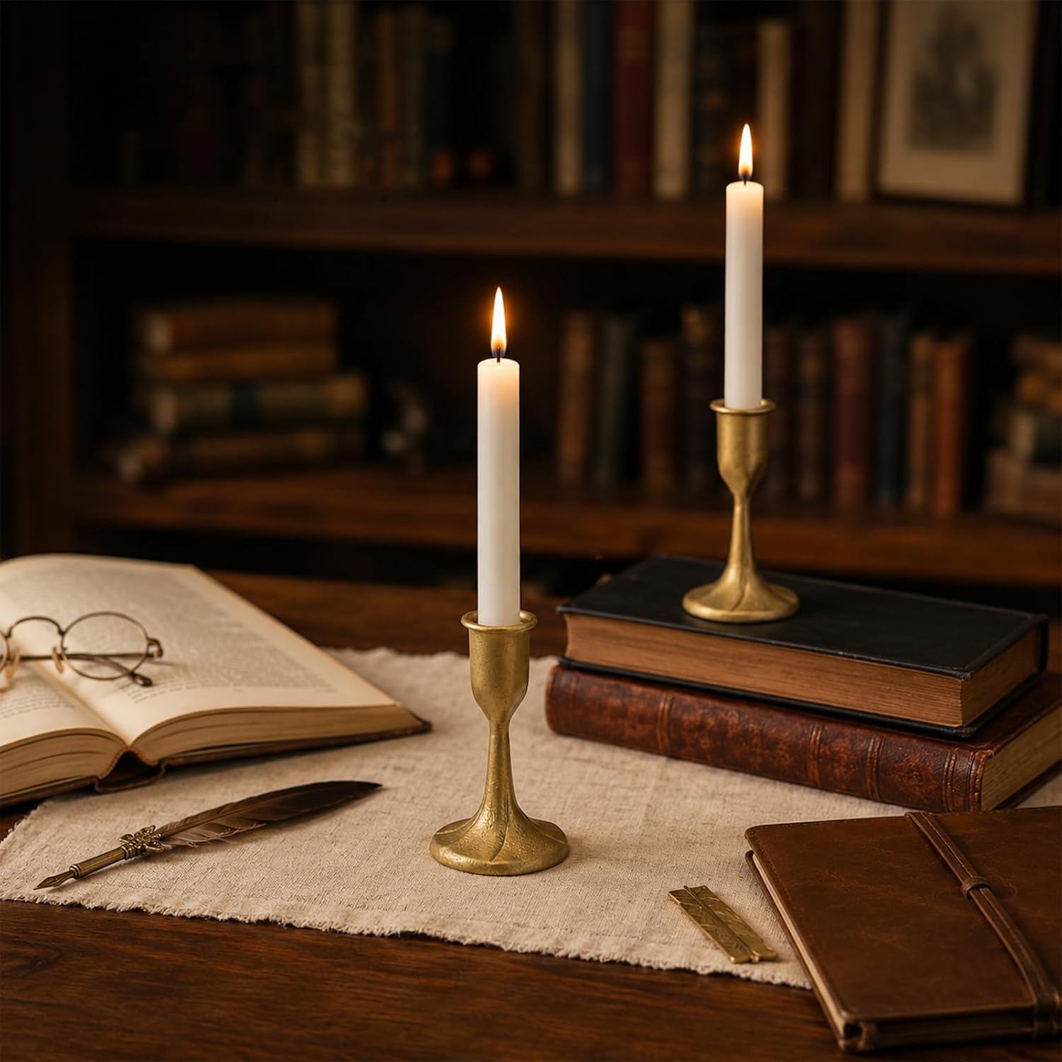 Set of 2 Iron Taper Candle Holders Cast Iron Vintage Brass-Colored
