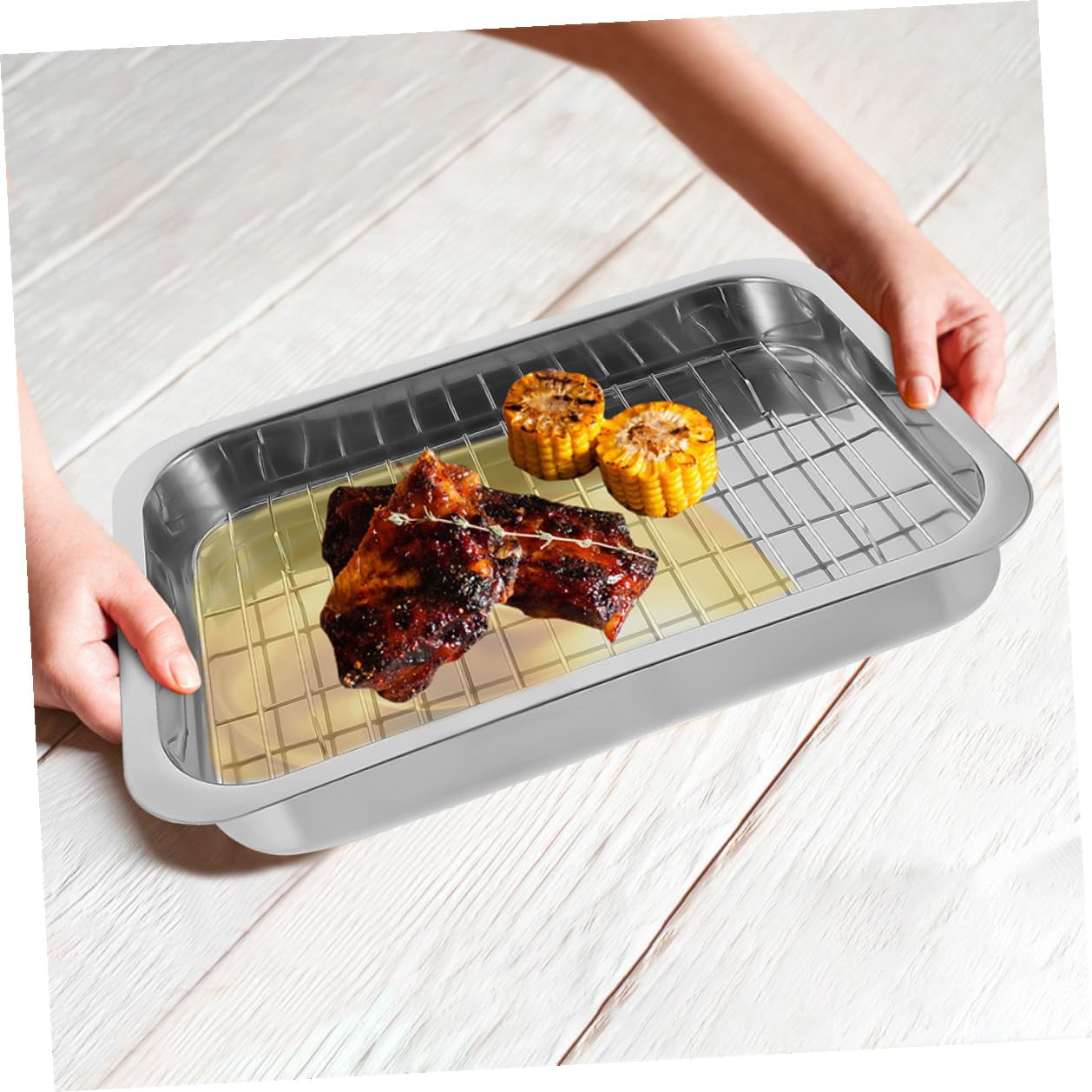 TOYANDONA Bandeja de Hornear Rectangular Acero Inoxidable con Rejilla Práctica para Horno Menaje Cocina y Repostería