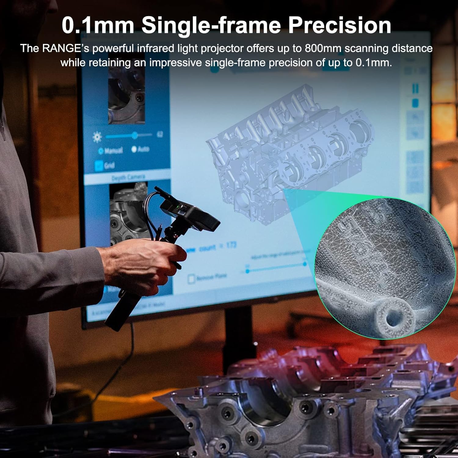 Range 3D-Scanner, 360 x 650 mm großer Einzelscan-Bereich, 0,1 mm Präzision, Handscanner für große Objekte wie Autos & Möbel, 18 fps, kompatibel mit 3D-Druck & Reverse Engineering