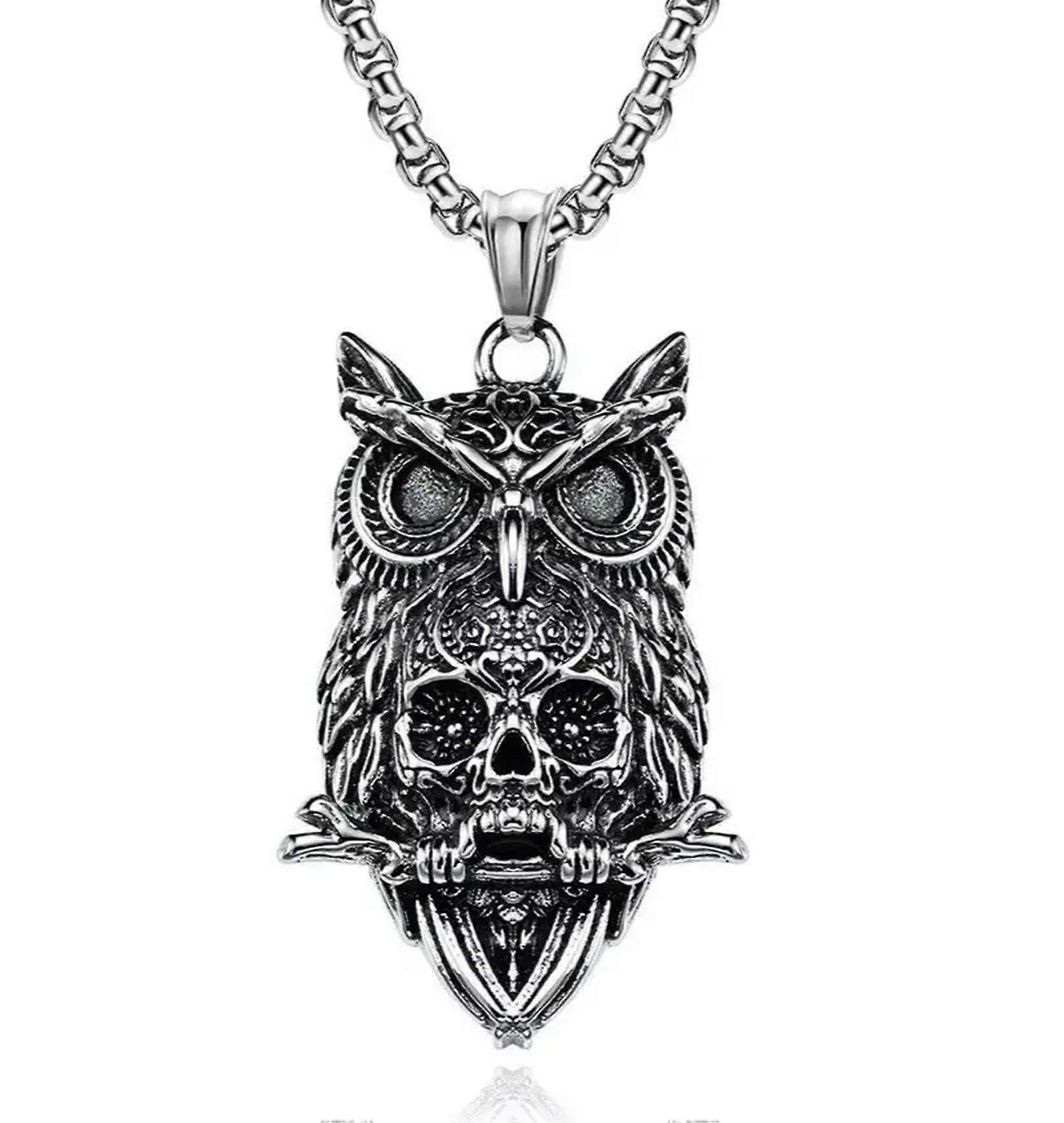 Gothic Owl Skull Pedant | Locket For Men | Stainless Steel Stylish Boys Chain Locket | Box Chain Men's Pendant | Gift For Boys | Jewellery for Men-picture-54