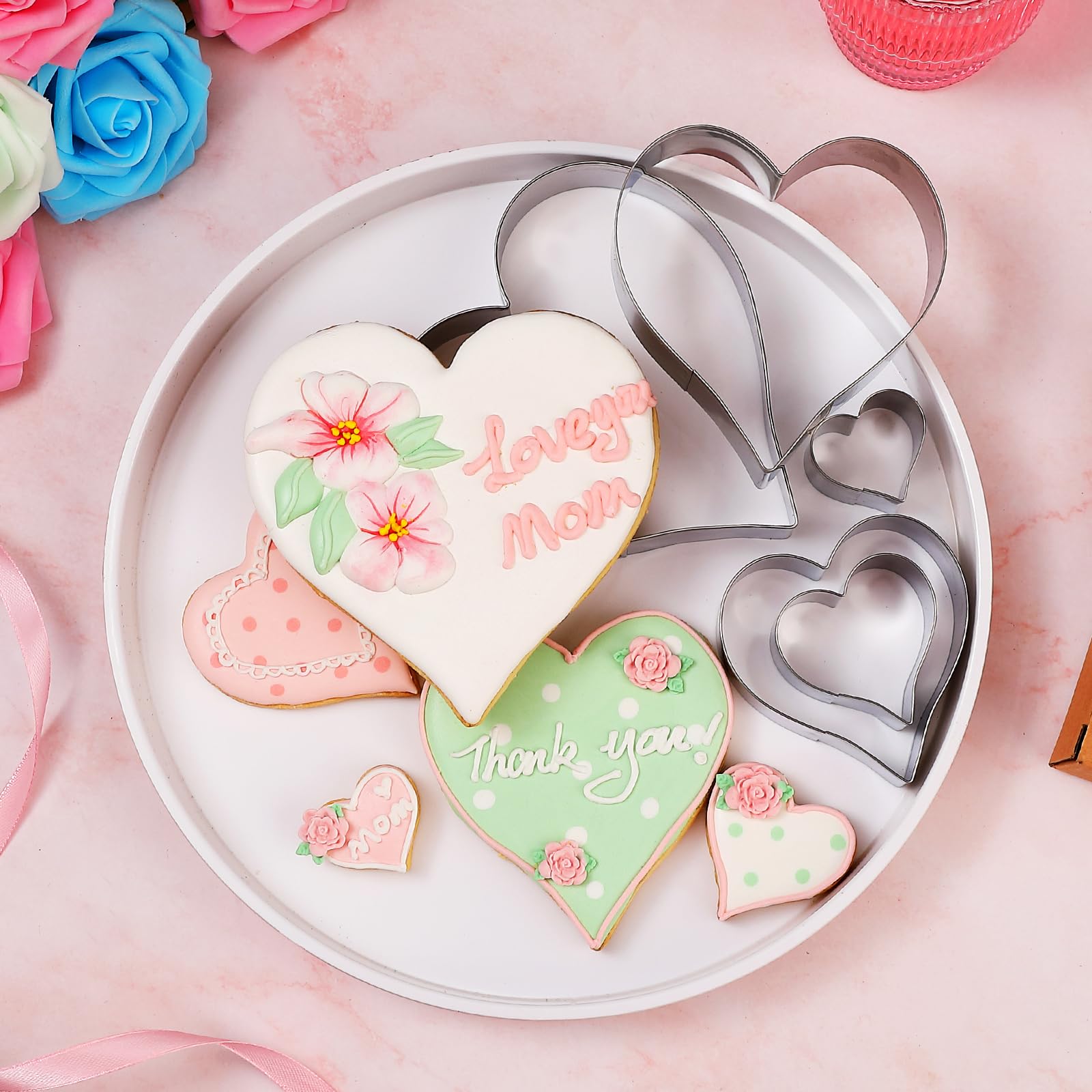 5-Piece Stainless Steel Heart Cookie Cutters Set - Valentine's Day, Birthday, Wedding Baking Tools (1.38