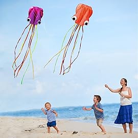 Hengda Kite-Pack 2 Colors Beautiful Large Easy Flyer Kite for Kids-Software Octopus-It\'s Big! 31 Inches Wide with Long Tail 157 Inches Long-Perfect for Beach or Park by Hengda kite