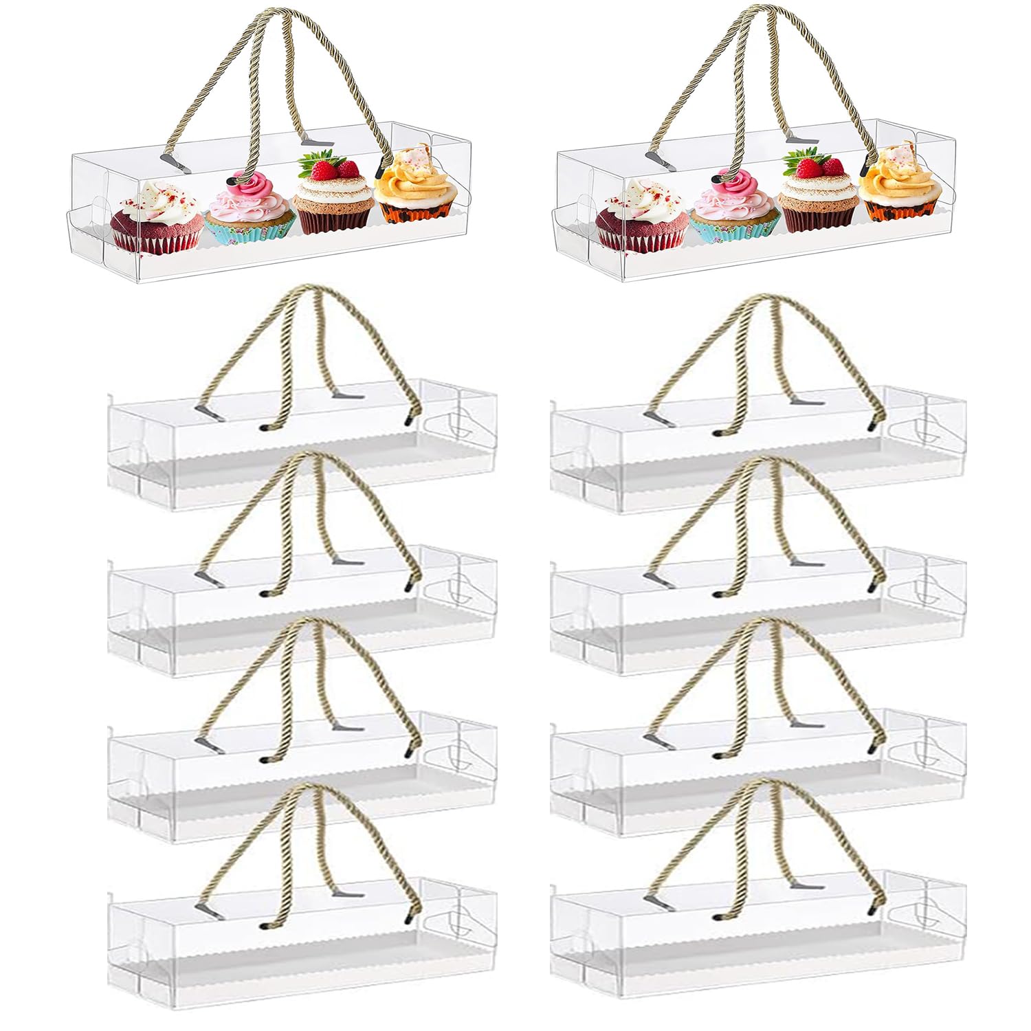 Zinaroty 10 Pcs Clear Cake Boxes with Handles, Rectangular Plastic Bakery Cake Gift Boxs for Birthday Wedding Dessert Gift Party (29.5x7.8x7.8cm)