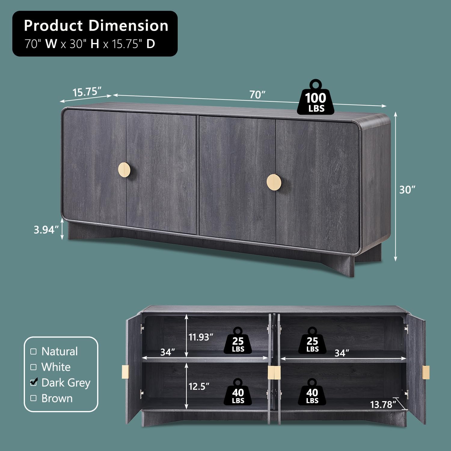 IFGET 70" Modern TV Stand for TVs Up to 80 inches, 30" Tall Entertainment Center with Storage and Adjustable Shelves, TV Console with Curved Profile Design, Media Console for Living Room, Dark Grey