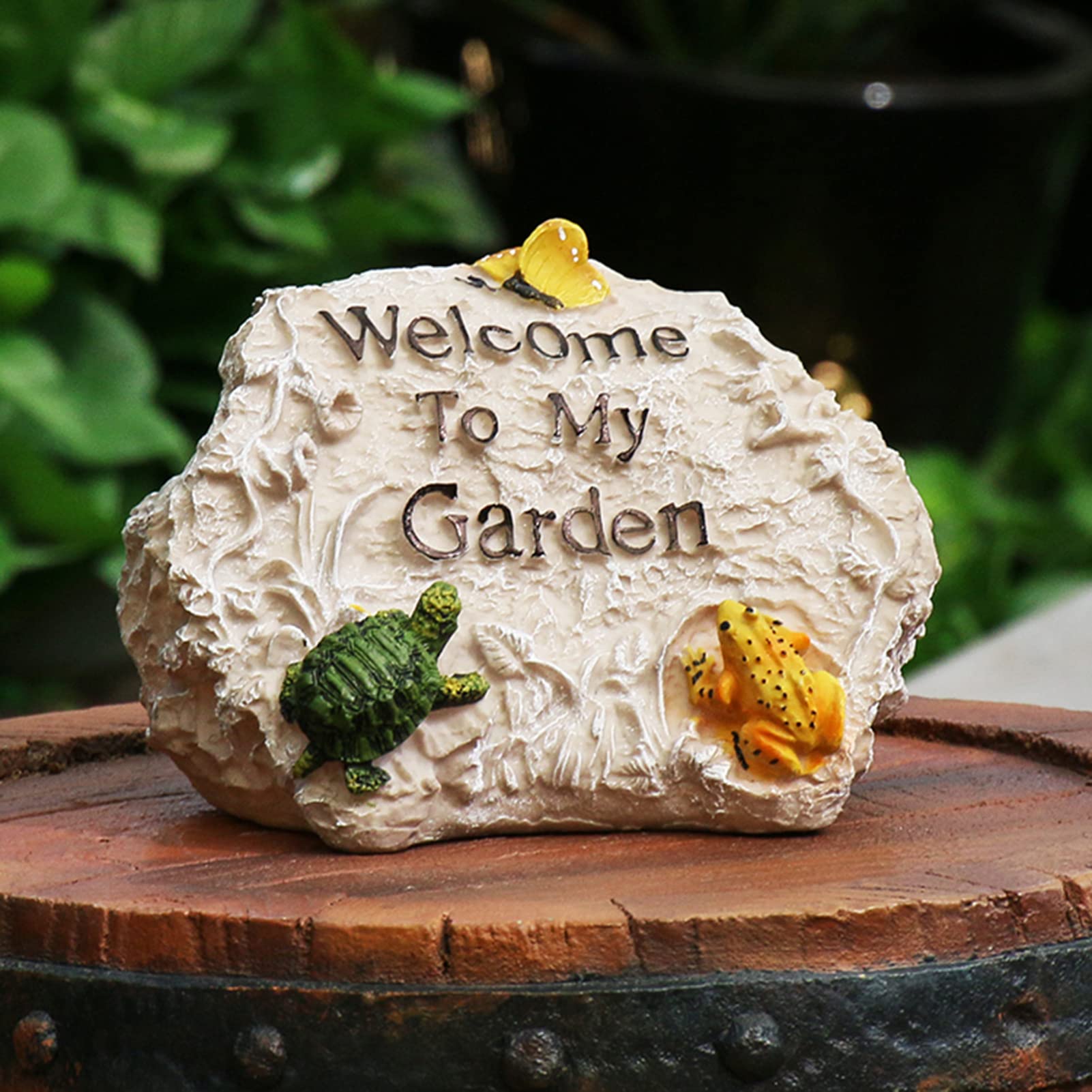 LTL Adornos de Cartel de Bienvenida, Jardín de Hada Impermeable Resina Estatua Piedra de Simulación Figurita Decoración para Casa, Camino, Césped