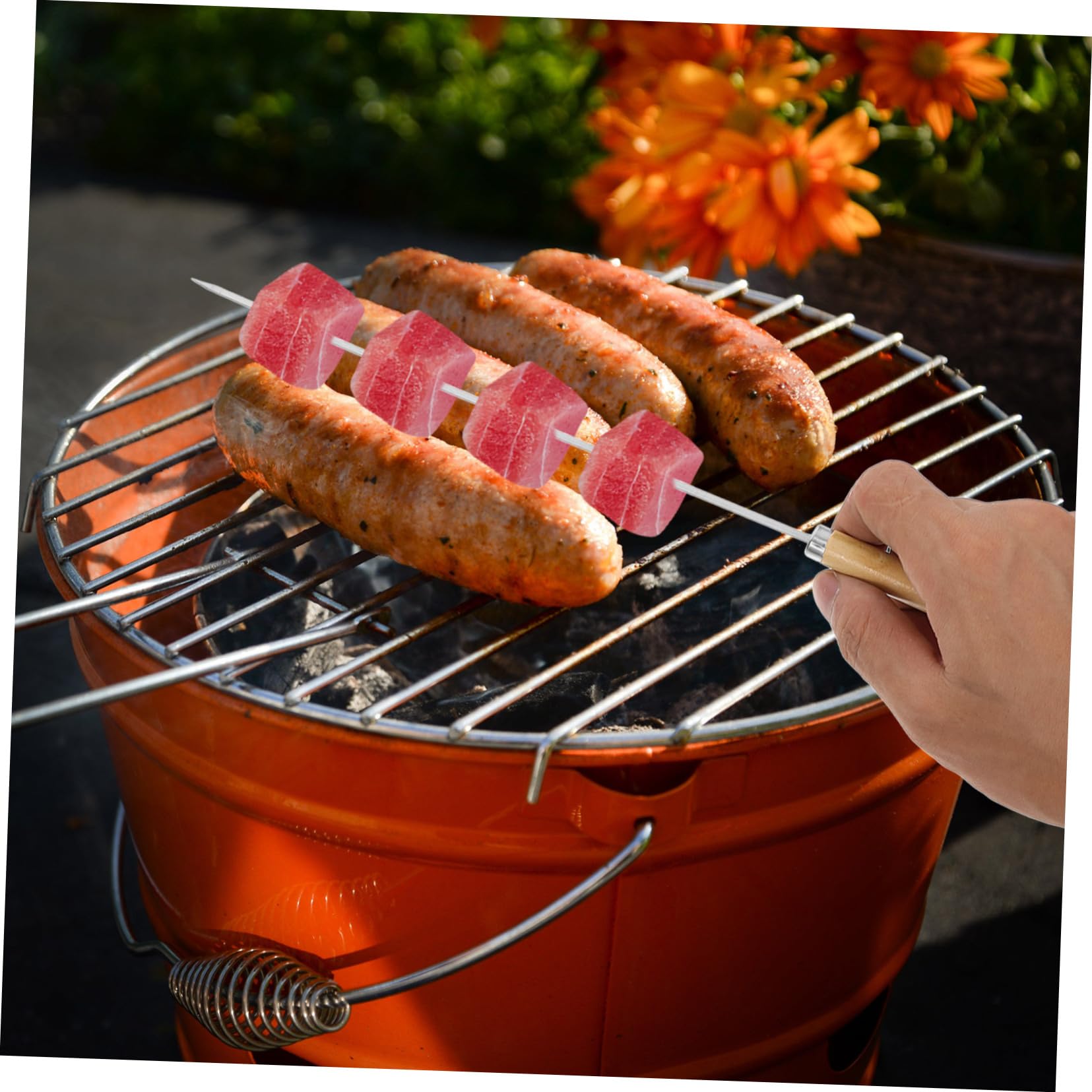50pezzi Spiedini in Acciaio Inox per Grigliate Lunghi Manico in Legno per Barbecue all Aperto e Cottura Sul Fuoco da Campo da Rotondi e Piatti per Carne e Verdure