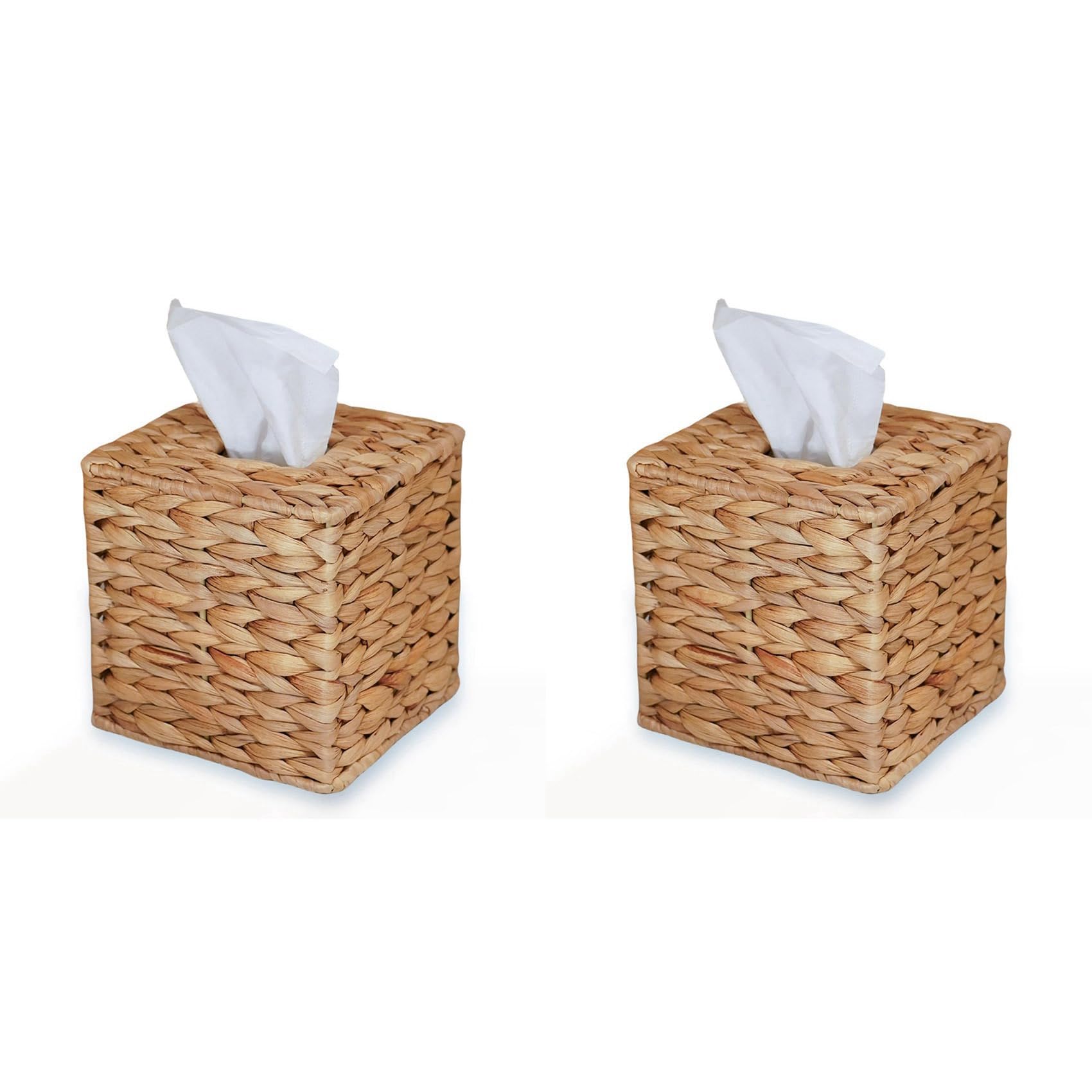 Hndhbfgrt 2X Water Hyacinth Handwoven Tissue Box Cover, Handmade Wicker Napkin Box Holder, Rustic Decorative on Table and Bathroom