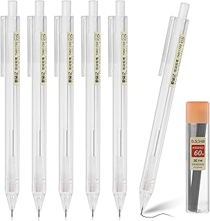 TIESOME 6PCS Transparent Mechanical Pencil Set, Mechanical Pencils 0.5 with 1 Tube HB Lead Refill Aesthetic Artist Pencil Set Retractable Pencil for Student Writing Drafting, Drawing, Sketching