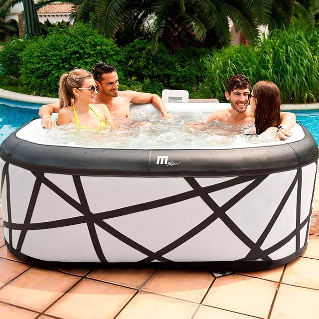 MSPA BOLD LOOKING Square Soho Bubble Inflatable Hot Tub Portable Spa, 930 liters , 6 Person Hot Tub Garden Outdoor , Self-Inflated , No Need Tools 185cm x 185cm x 70cm, White