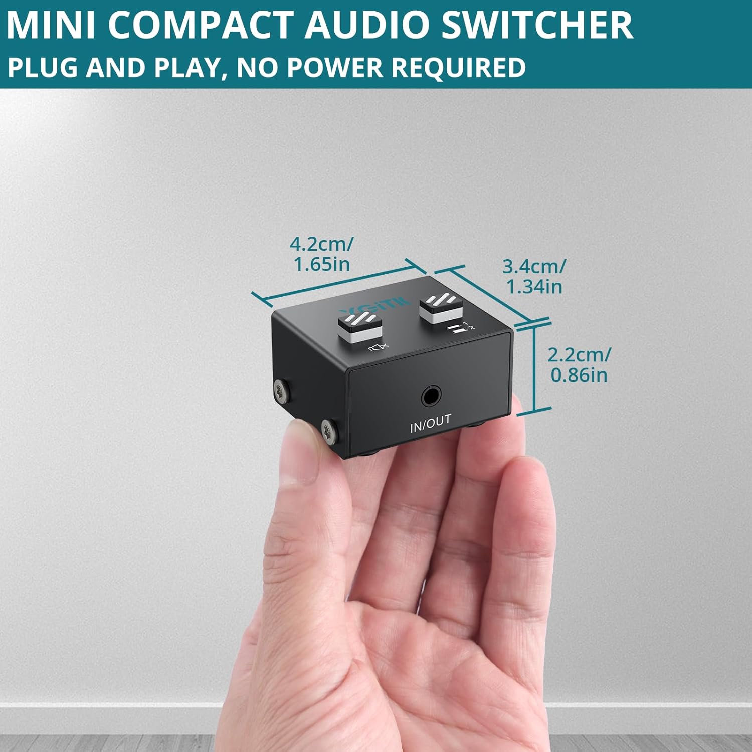 3.5mm Audio Switch Bi-Directional, 2-in-1 & 1-in-2 Stereo Audio Switcher with Mute Button, No External Power Required, Includes 3.5mm Audio Cable, fo Speakers, PC, Phone, Laptop, Headphone