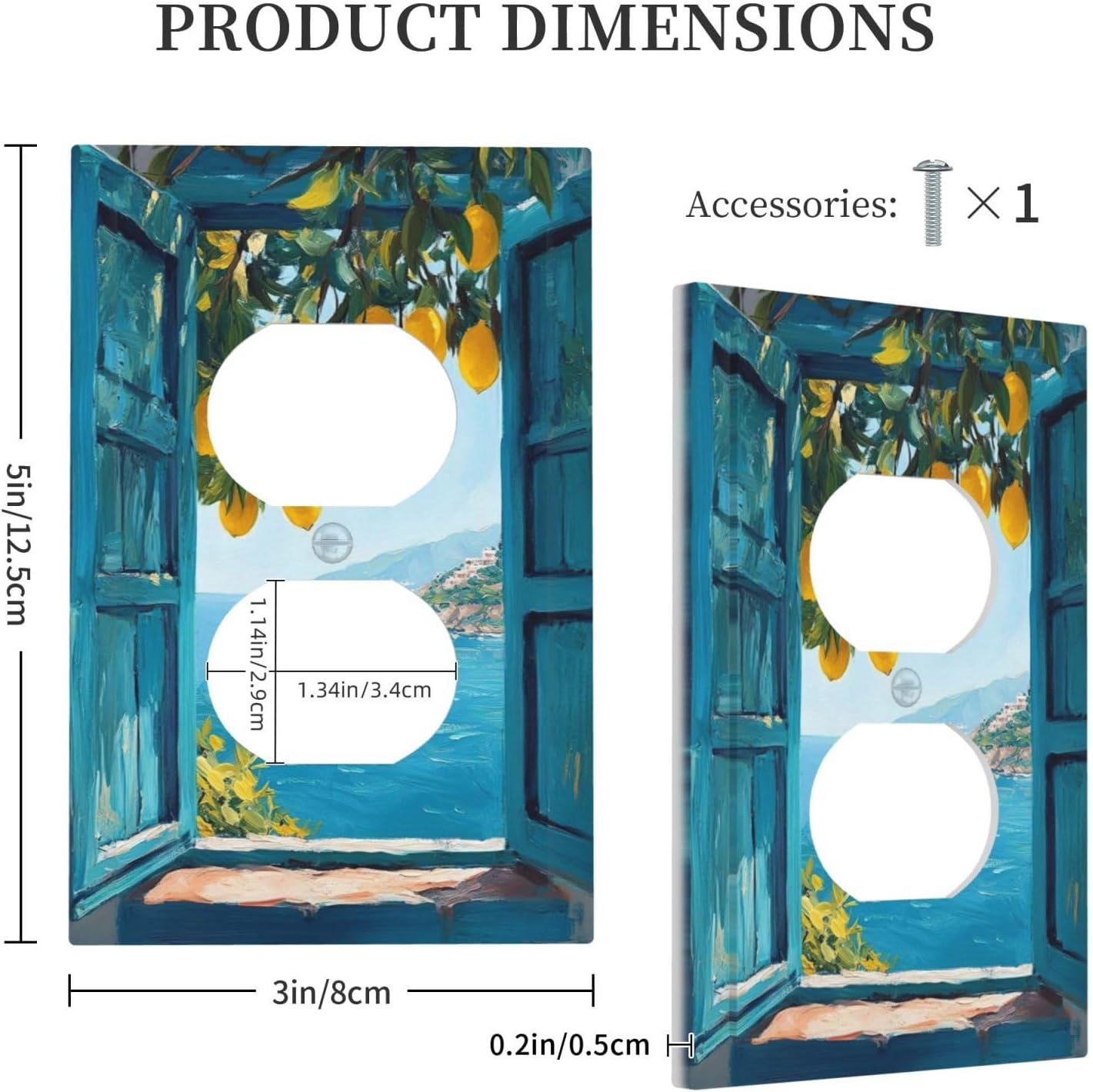 Window View Coastal Lemon Tree Mediterranean Landscape Outlet Covers 1 Gang Duplex Light Switch Cover Decorative Switch Plates Electrical Receptacle Faceplate Wall Plate for Bedroom Living Room Decor