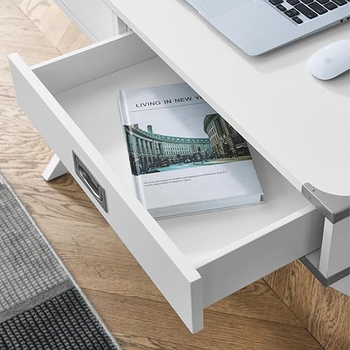 Miniatura 6 de HABITRIO Escritorio rectangular con dos cajones, escritorio moderno de almacenamiento para computadora de 42 pulgadas con patas de madera maciza,