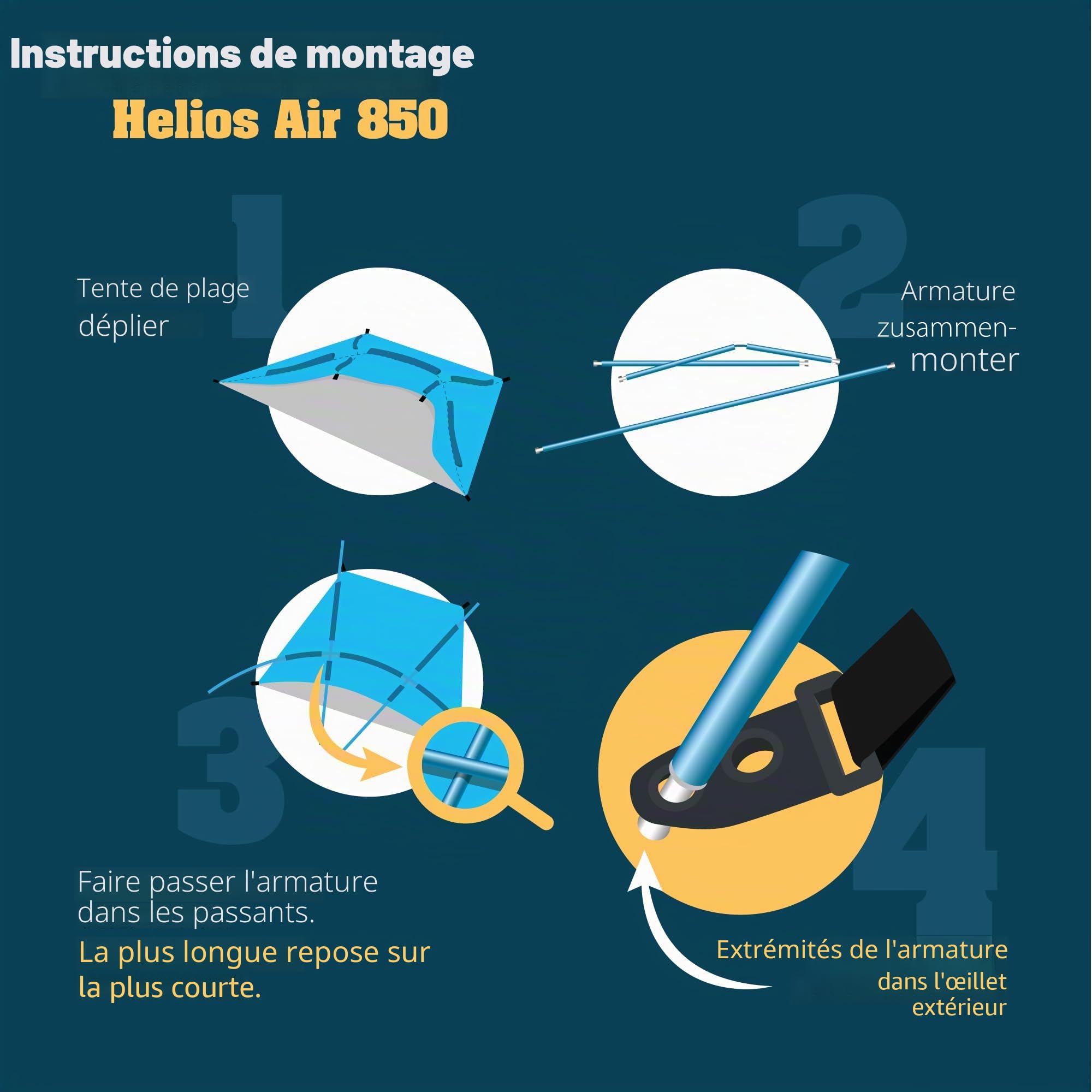 outdoorer Helios Air 850 Tente de plage légère avec protection solaire UV 80, petite taille une fois pliée pour les voyages, tente pare-soleil avec armature en aluminium