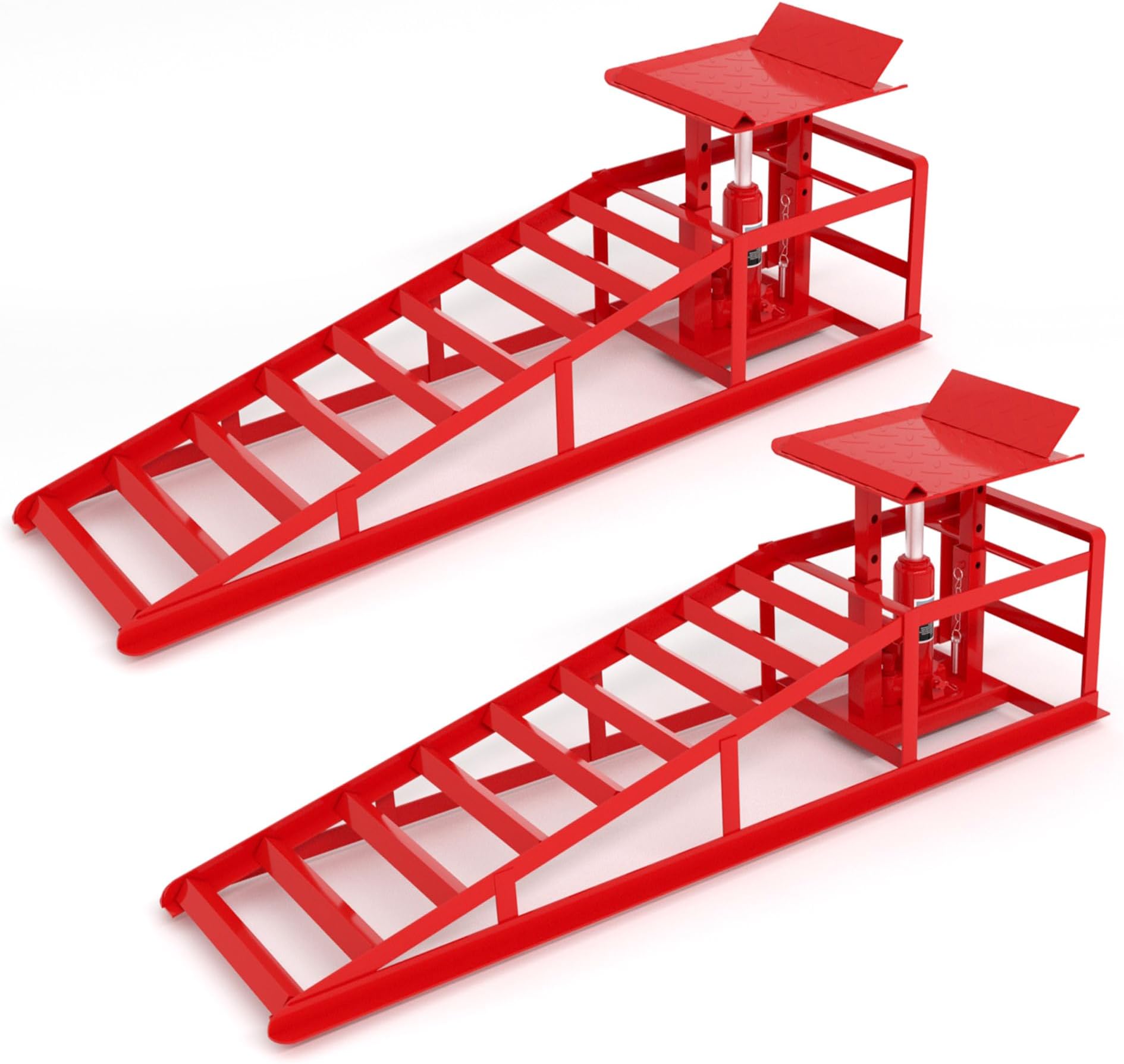 2 Pack Hydraulic Car Ramp, 11065LBS 5T Automotive Ramps High Lift 9"-14.2", Steel Vehicle Tuck Ramp Heavy Duty with Hydraulic Jack, Car Lifts for Home Garage for Oil Changes, Red