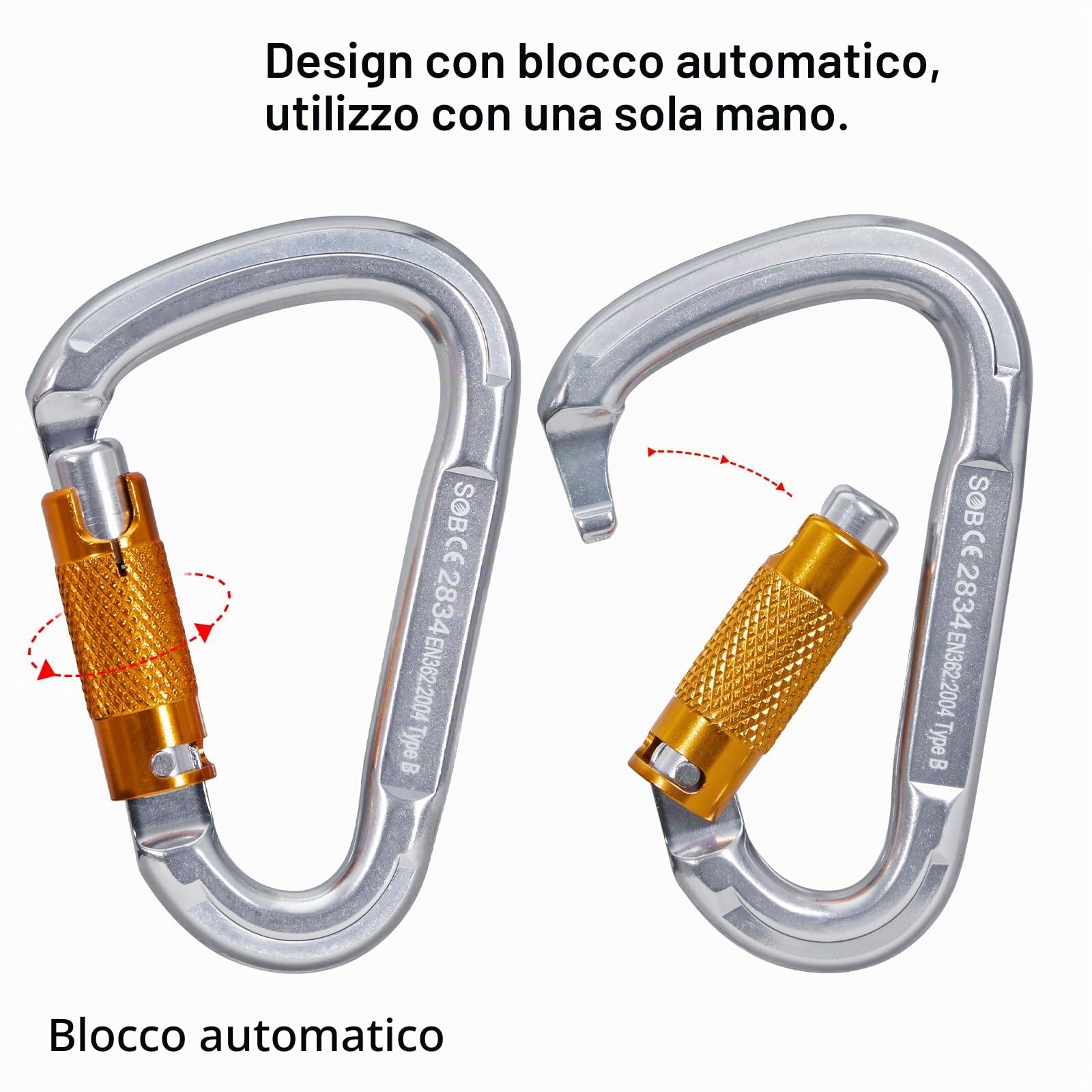 Moschettone da Arrampicata, Moschettoni per Servizio Pesante con Cancello a Vite Moschettoni per Arrampicata, Doppia, Campeggio Altalena Amache
