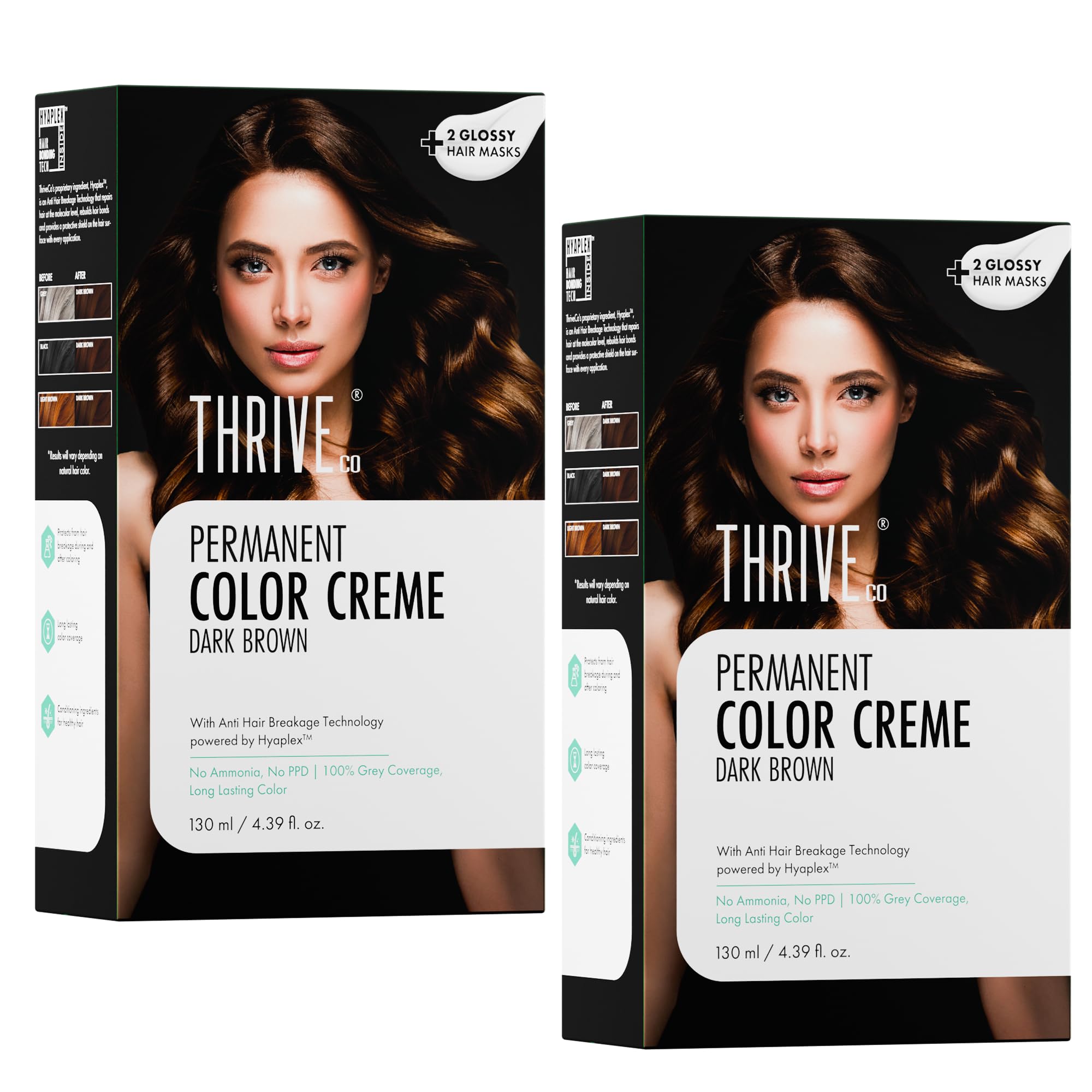 ThriveCo Crème Permanent Hair Color | 100% Grey Coverage | Hyaplex™ Bond-Building Technology | Long-Lasting, Damage-Free Color | Ammonia-Free | Nourishing & Anti-Aging Formula For Men & Women (Dark brown) (Pack of 2)-image-44