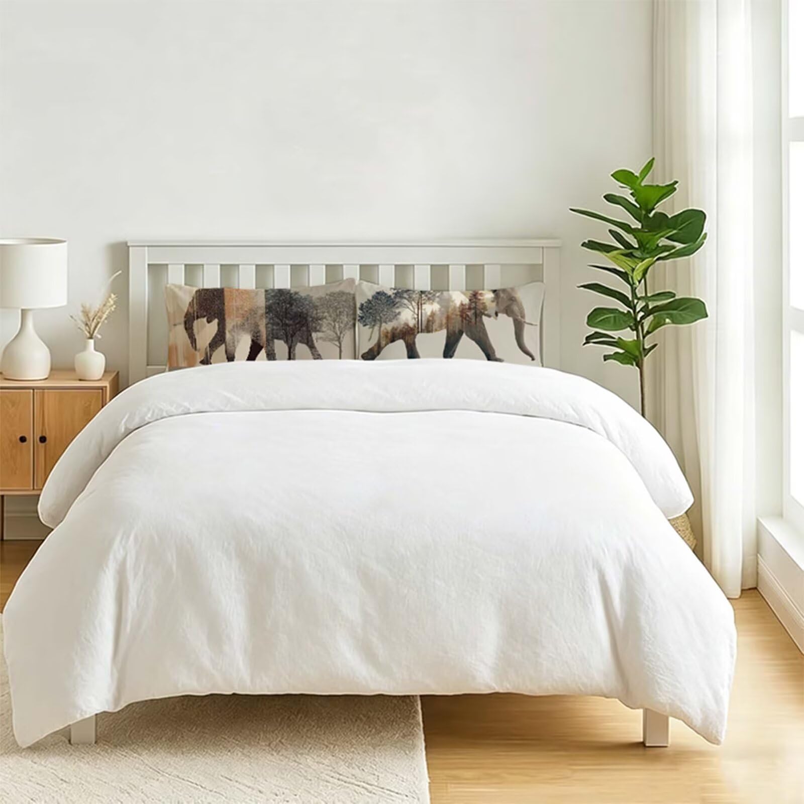 Housse Coussin 90x40 Lot de 2, Housse de Coussin gris Coussin Canape, Rectangle Coussin Decoratif éléphant Coussin Exterieur, Printemps Taie D'oreiller pour Canapé Salon Decoration Maison D6-945