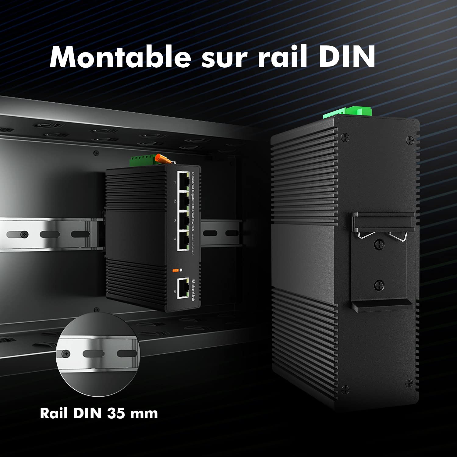 mokerlink 5 Ports Gigabit Ethernet Switch Industriel sur Rail DIN, Capacité de Commutation de 14 Gbit/s, Commutateur Réseau Non Géré Classé IP40 (-40 à 185°F), avec Alimentation