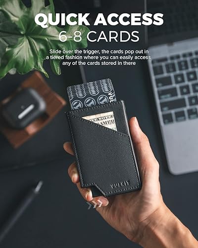 Miniatura 4 de VULKIT Cartera de tarjetas desplegable con bloqueo RFID, funda delgada de aluminio para tarjetas bancarias con bolsillo para dinero de negocios para