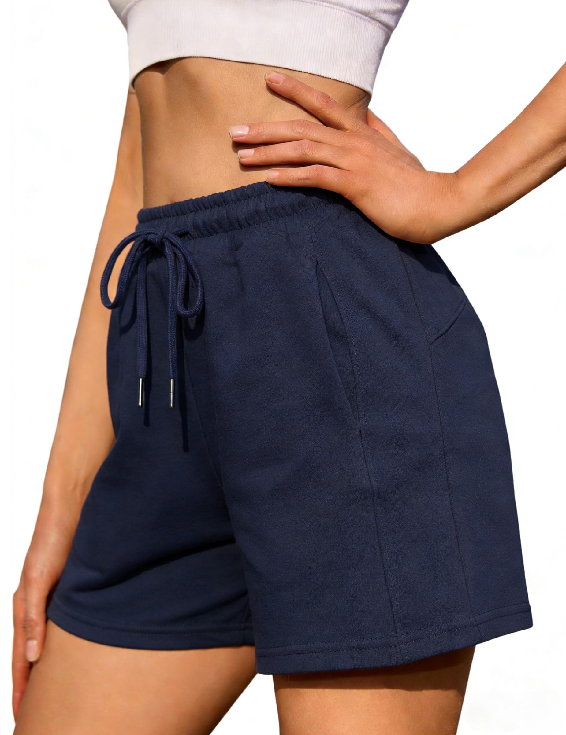 Litherday Shorts Damen Kurze Hose Sporthose Baumwolle Gym Shorts Sommer Elastischer Bund Jogginghose Sweatshorts Traininghose mit Taschen Tägliche Bewegung S-XXL