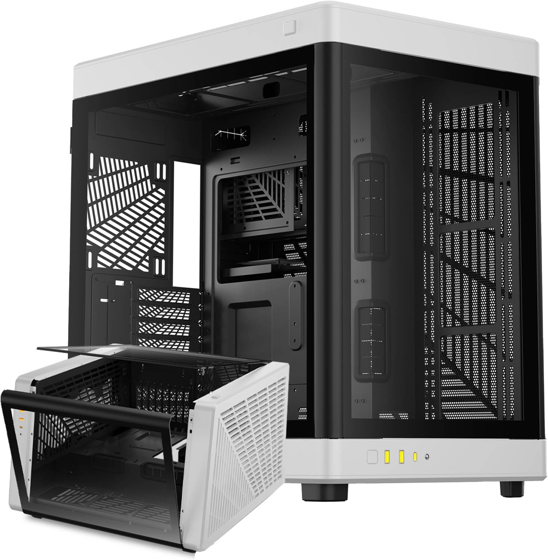 GAMDIAS Gaming PC Case, ATX Mid Tower Computer Case, Dual Orientation, Dual-Chamber, One-touch Open Tempered Glass Side Panel, Cable Management System