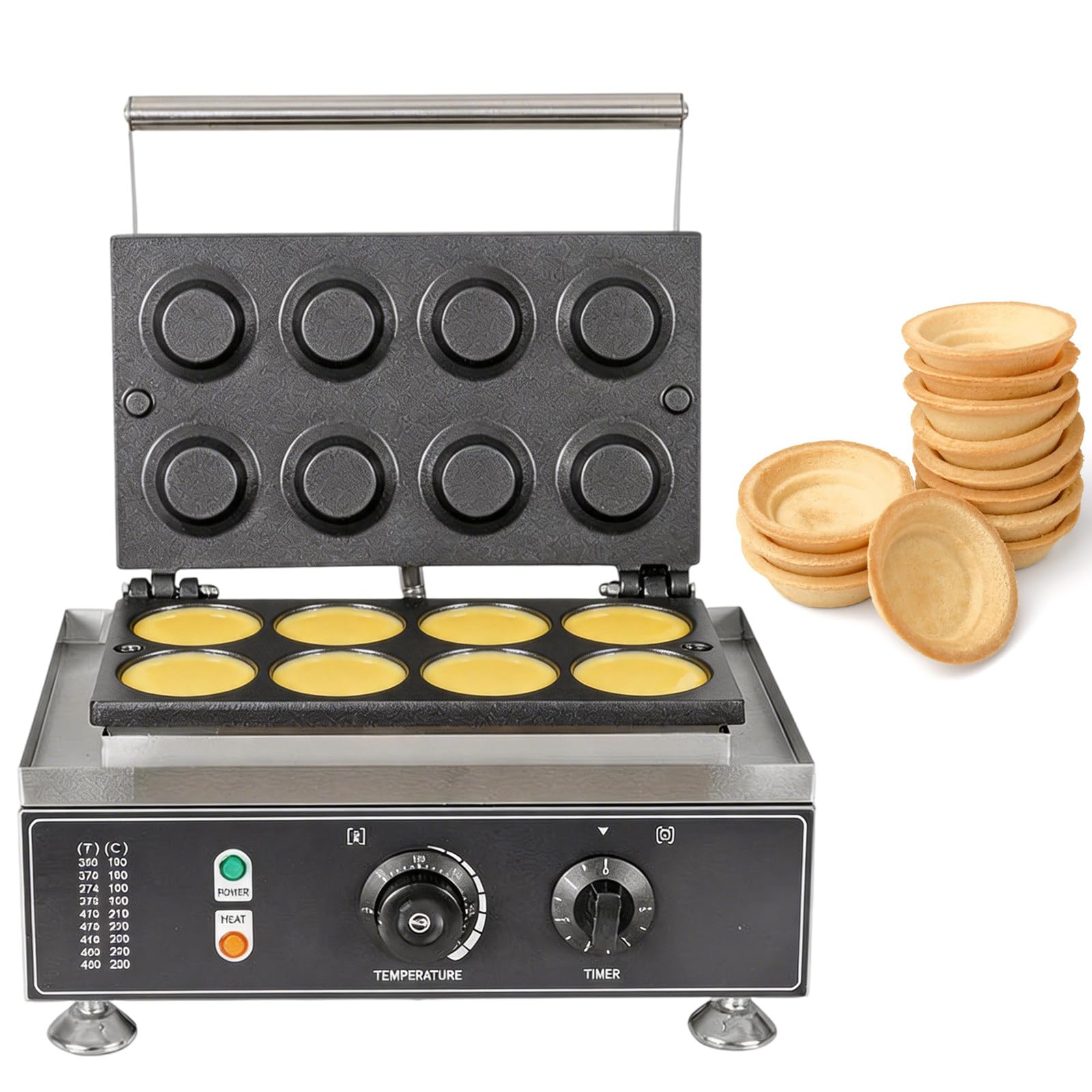 Wangyingxu Electric Egg Tart Crust Maker, Pineapple Tart Making Machine, with Timing Function, 8 Holes Double-Sided Heating 50-300℃, for Commercial Dessert Shops, and Baking Businesses