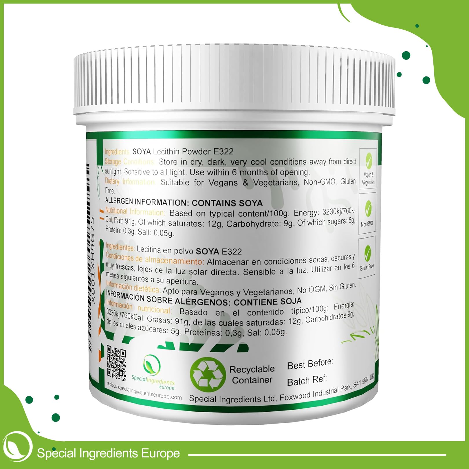 Special Ingredients Lécithine de Soja 100 gr Poudre: Émulsifiant, Stabilisant, Conservateur, Qualité Supérieure, Soy Lecithin - 100 gramme