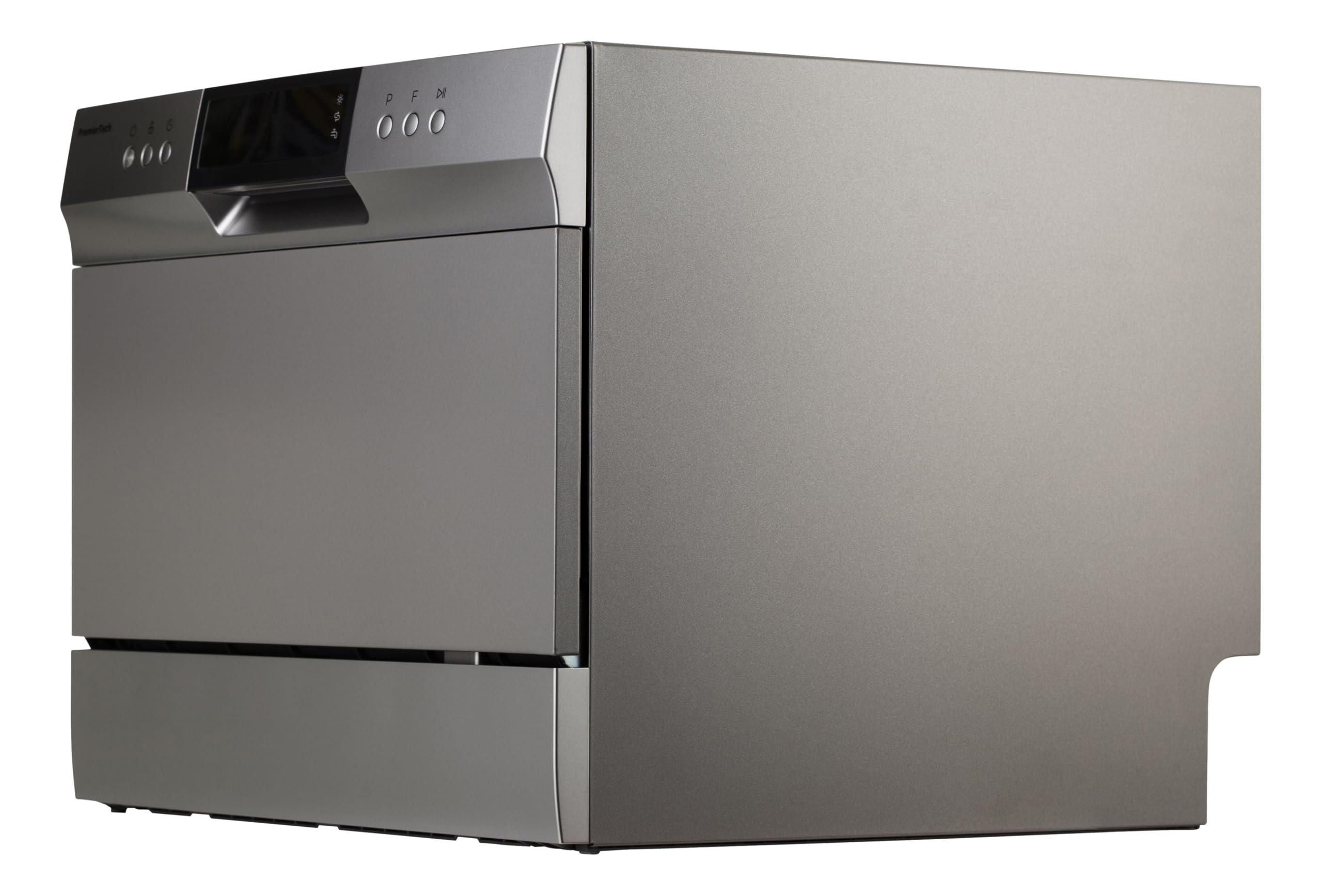 PremierTech Mini Lavastoviglie compatta da tavolo, Lavastoviglie 6 coperti, 8 programmi, Libera Installazione e Incasso, Da Appoggio, Display Led, Silver PTLS6S