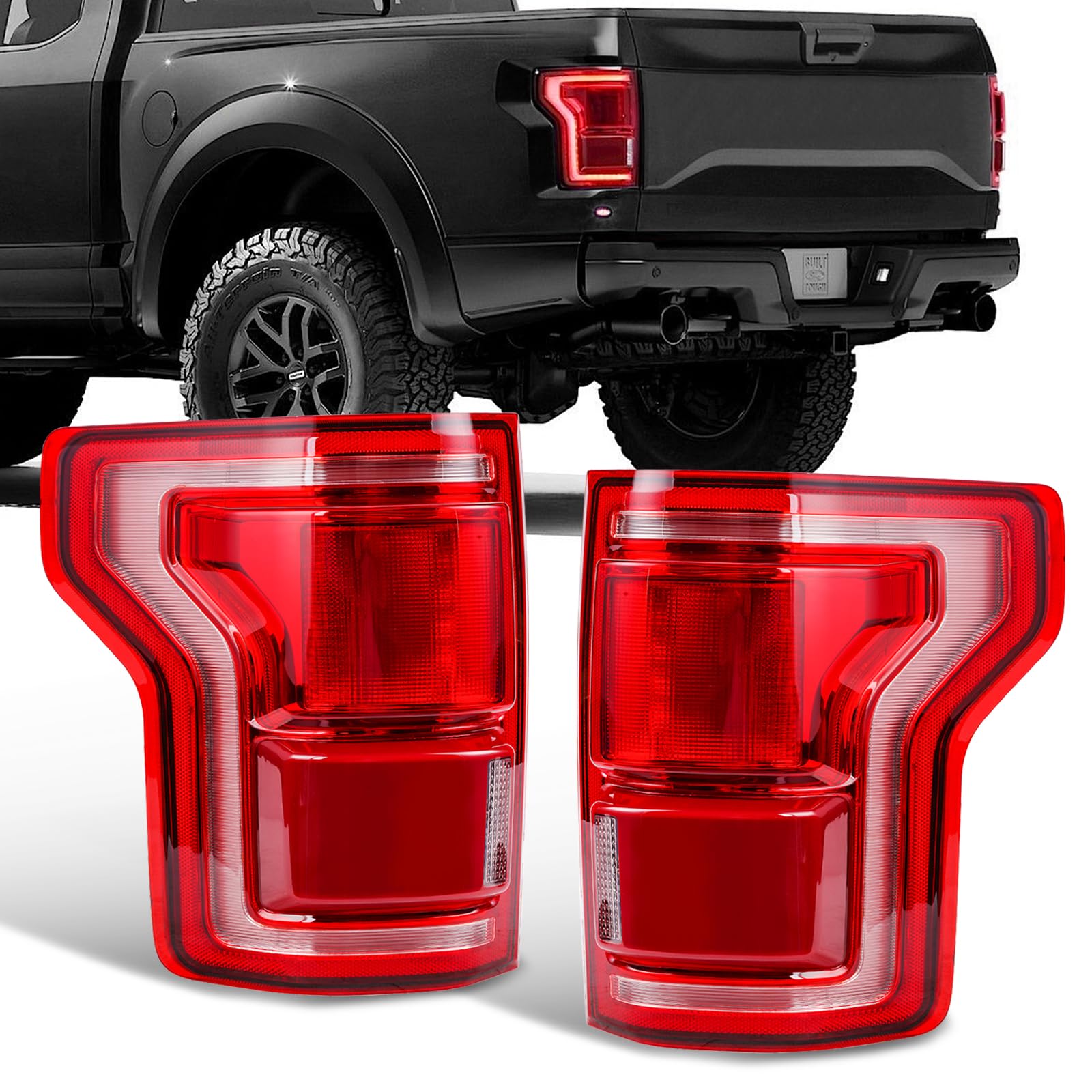 Tail Lights Fit Ford F150 F-150 2015 2016 2027 Rear LED Brake Back Cover Taillights with Blind Spot Assembly Left Driver Right Passenger Side HL3Z-13404-D HL3Z-13405-D (Module NOT Included)