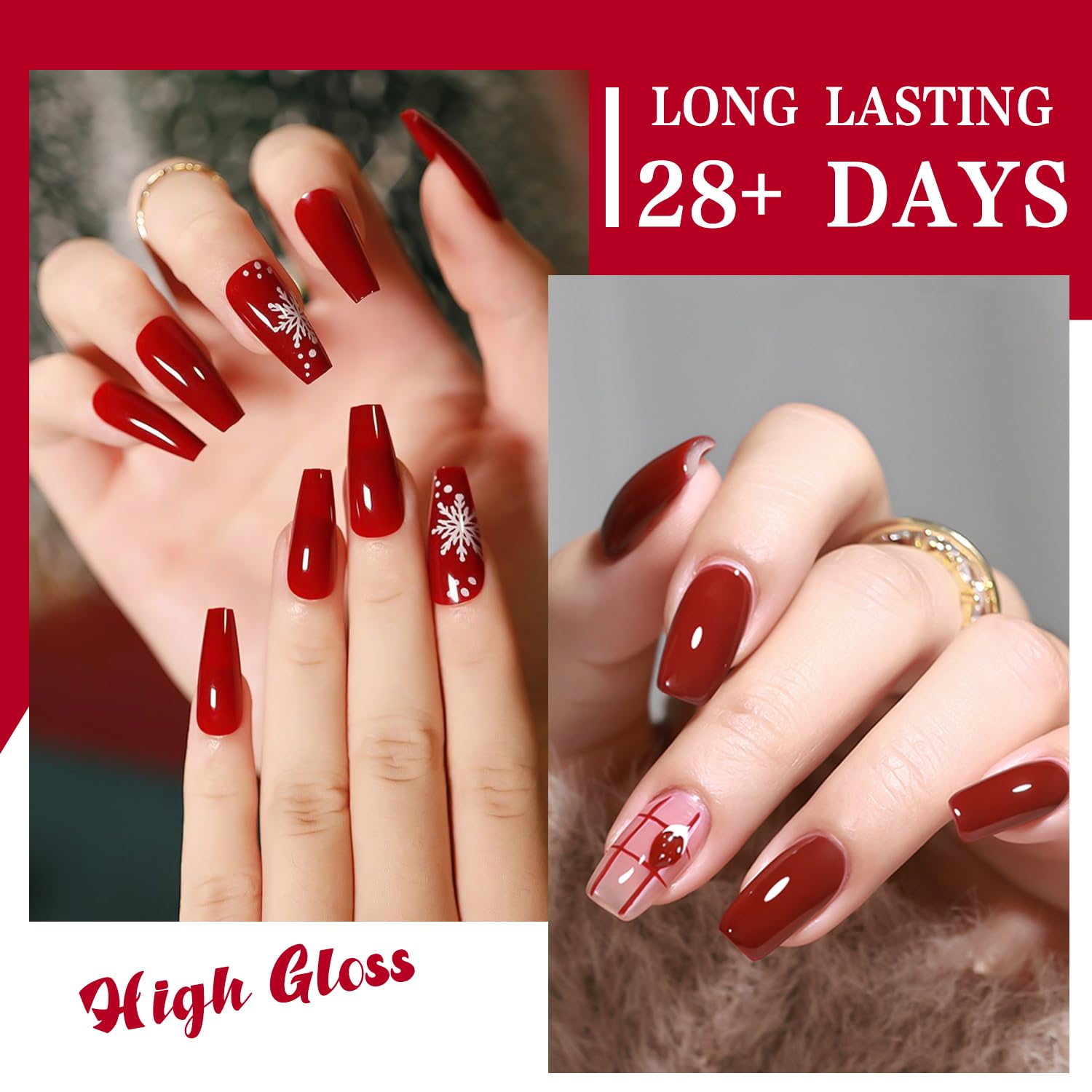 JR 9pcs 15ml Nail Gel Polish Bloody Mary Red Set UV Manicure Gel Nail Polish Kit Soak Off Polish Home DIY Gift J