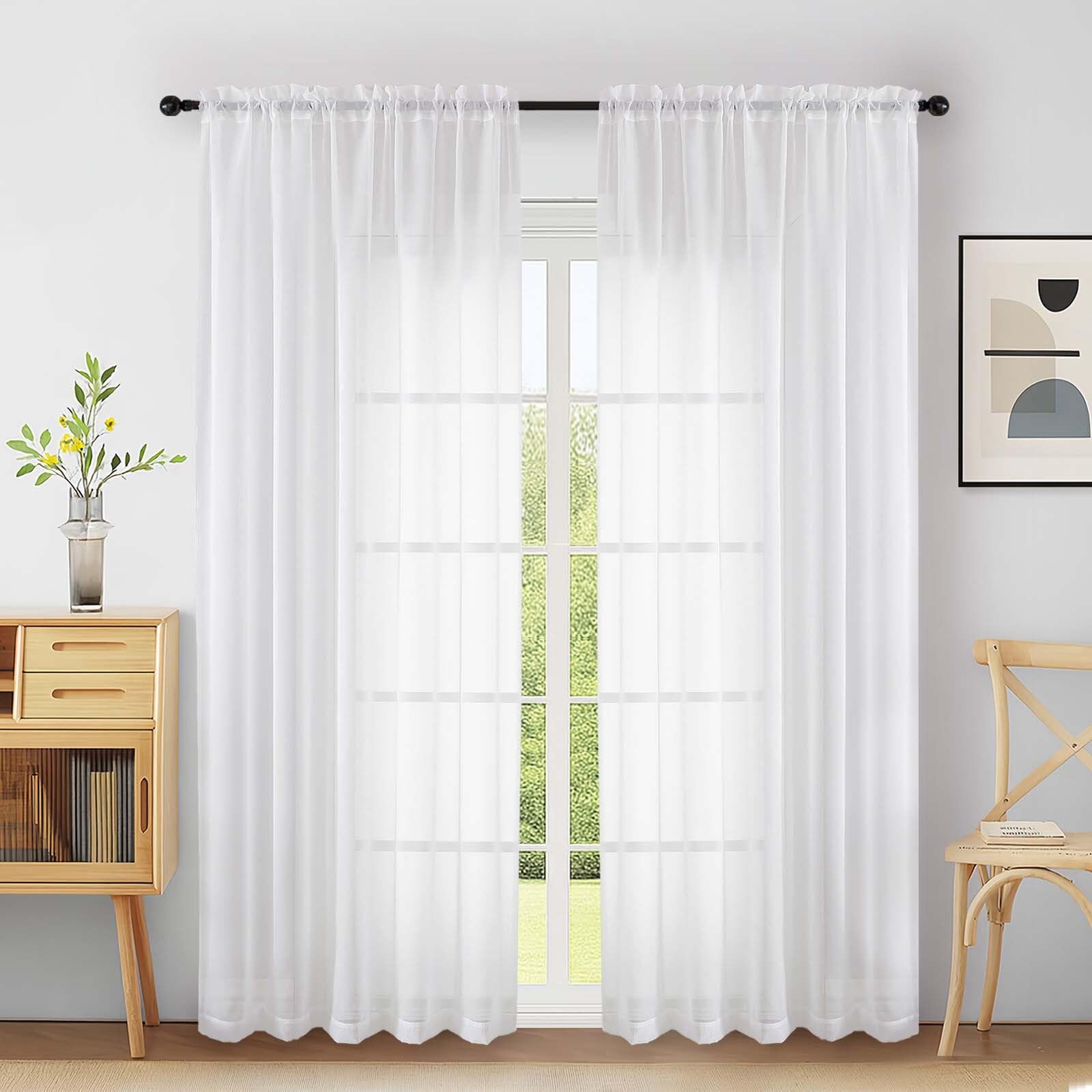 Ebesto Extra Wide Sheer White Curtains 84 Inches Long 2 Panels, Soft Airy Transparent Light Filtering Elegant Patio Curtains for Sliding Glass Door, Top Dual Rod Pocket Design, 2x59Wx84L Inches โ image 1