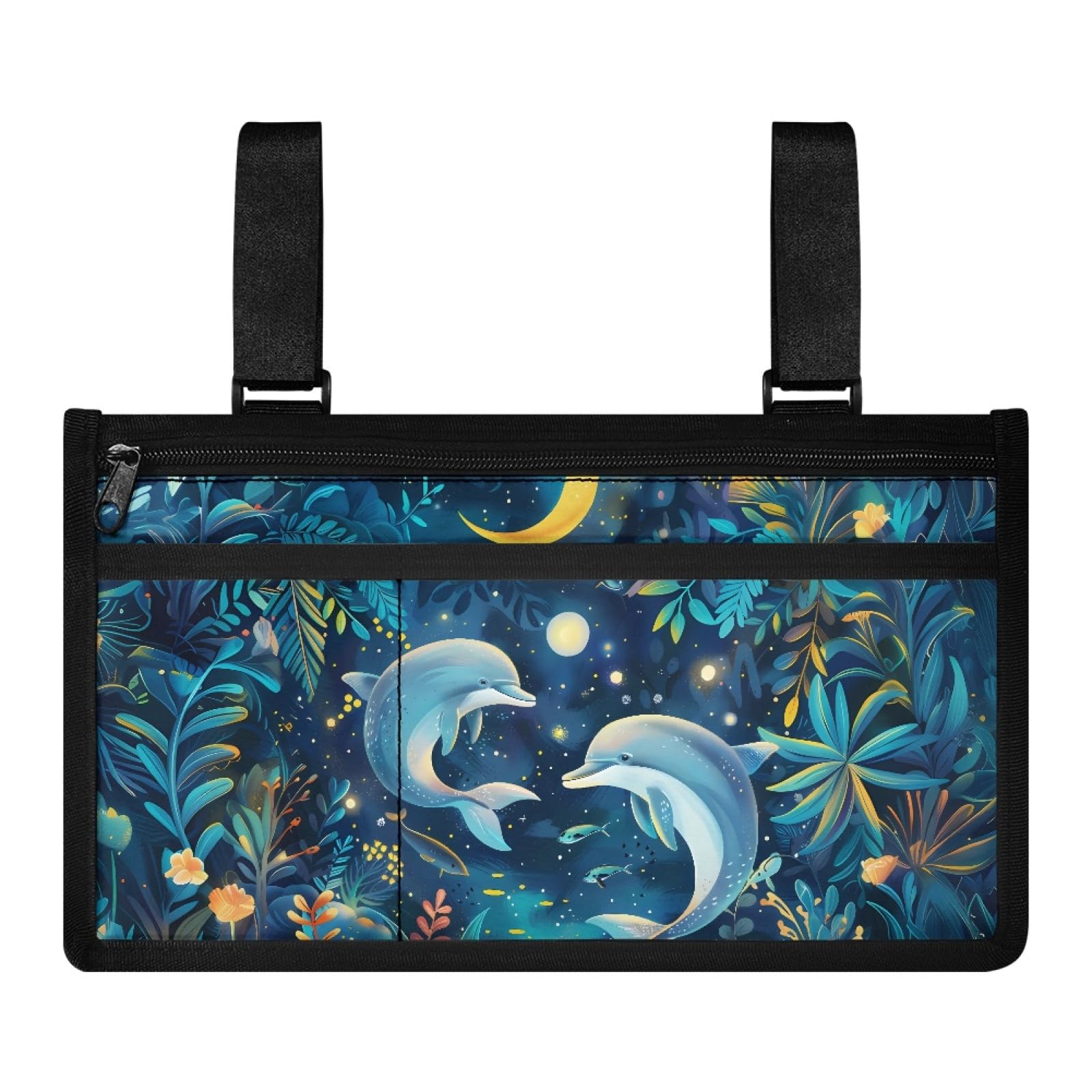 ZOUTAIRONG Blue Dolphin Wheelchair Bag wiht Cup Holder Wheelchair Side Bag for Adults Walker Bags and Pouches Wheelchair Bags to Hang on Side Power Wheelchair Accessories for Seniors Handicap