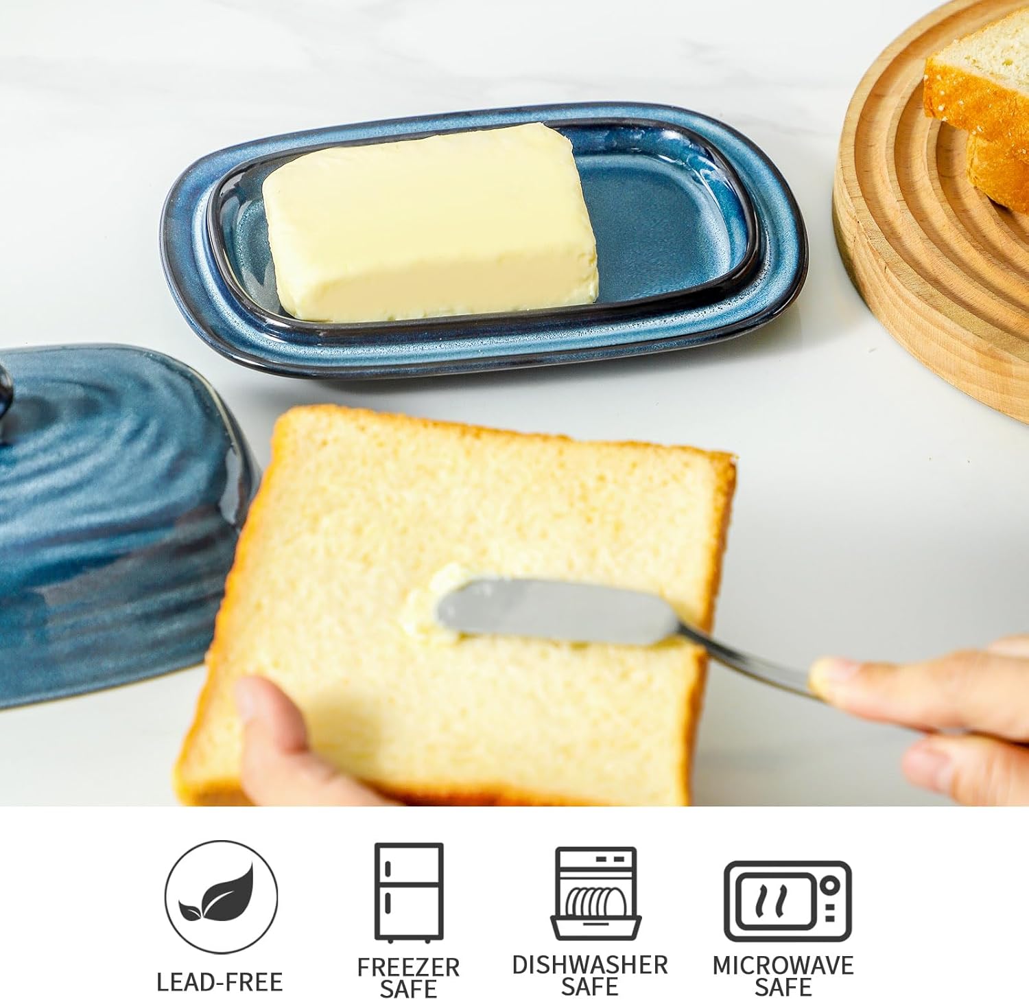 glowworm Cereal Bowls Set of 6, 26 Oz Ceramic Soup Bowls for Kitchen, Ceramic Butter Dish with lid