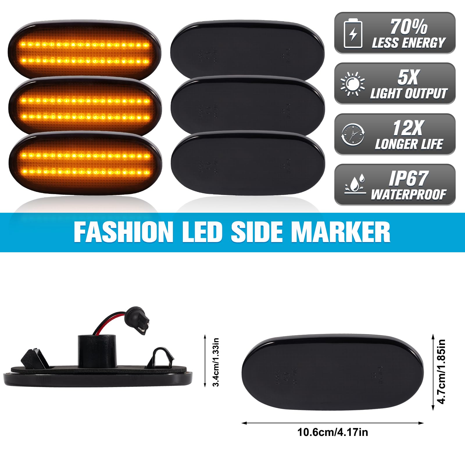 POPMOTORZ LED Intermitentes Laterales para Mercede-s Benz Sprinter W906 VW C-rafter, LED Luces Laterales con Canbus Sin Errores 2835 SMD Negro, 6 Piezas
