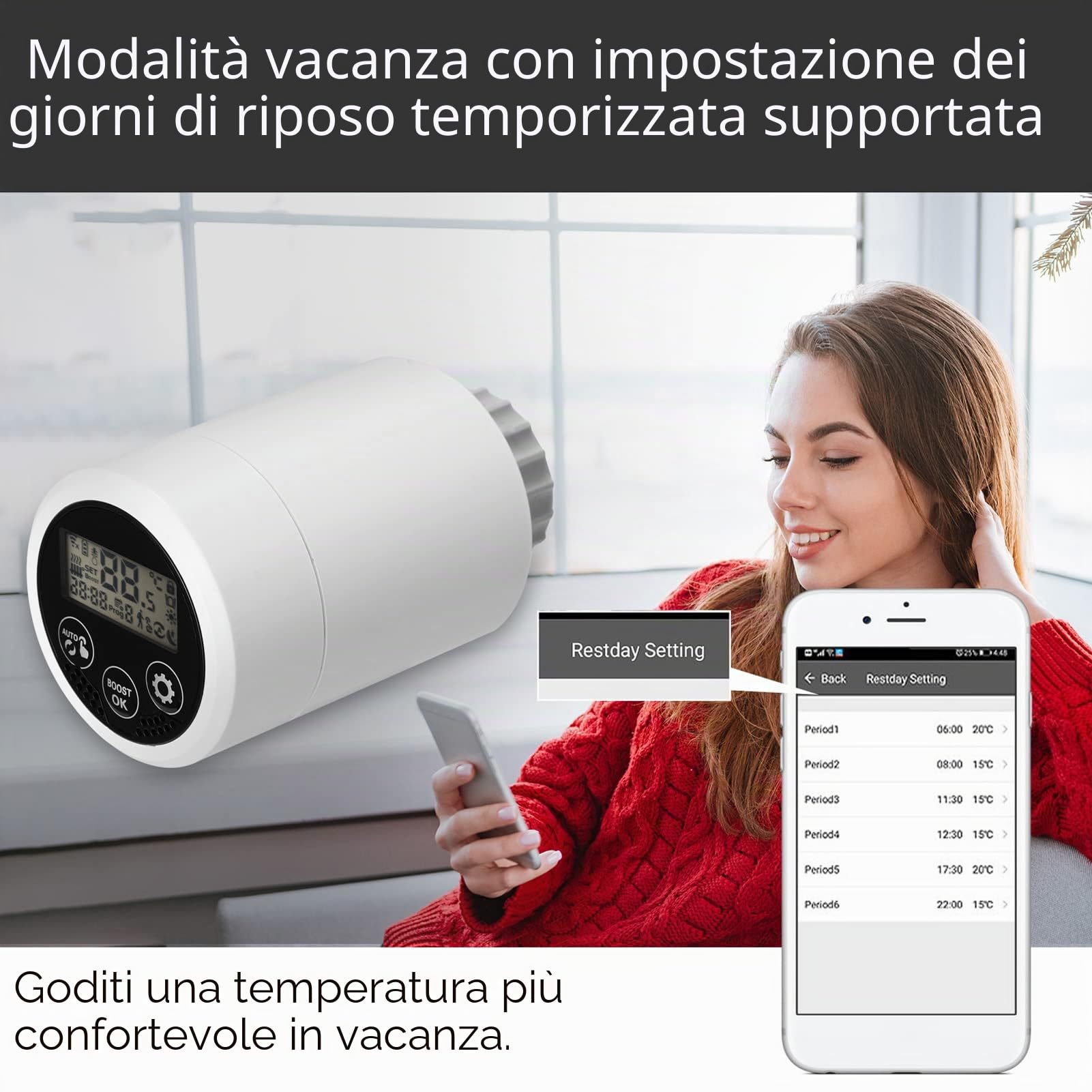 Valvola Termostatica Intelligente, Valvola Termostatica Digitale Intelligente WIFI Controller Programmabile per Termosifone con APP e Controllo Vocale, Compatibile con Alexa, per Google, per IOS, per