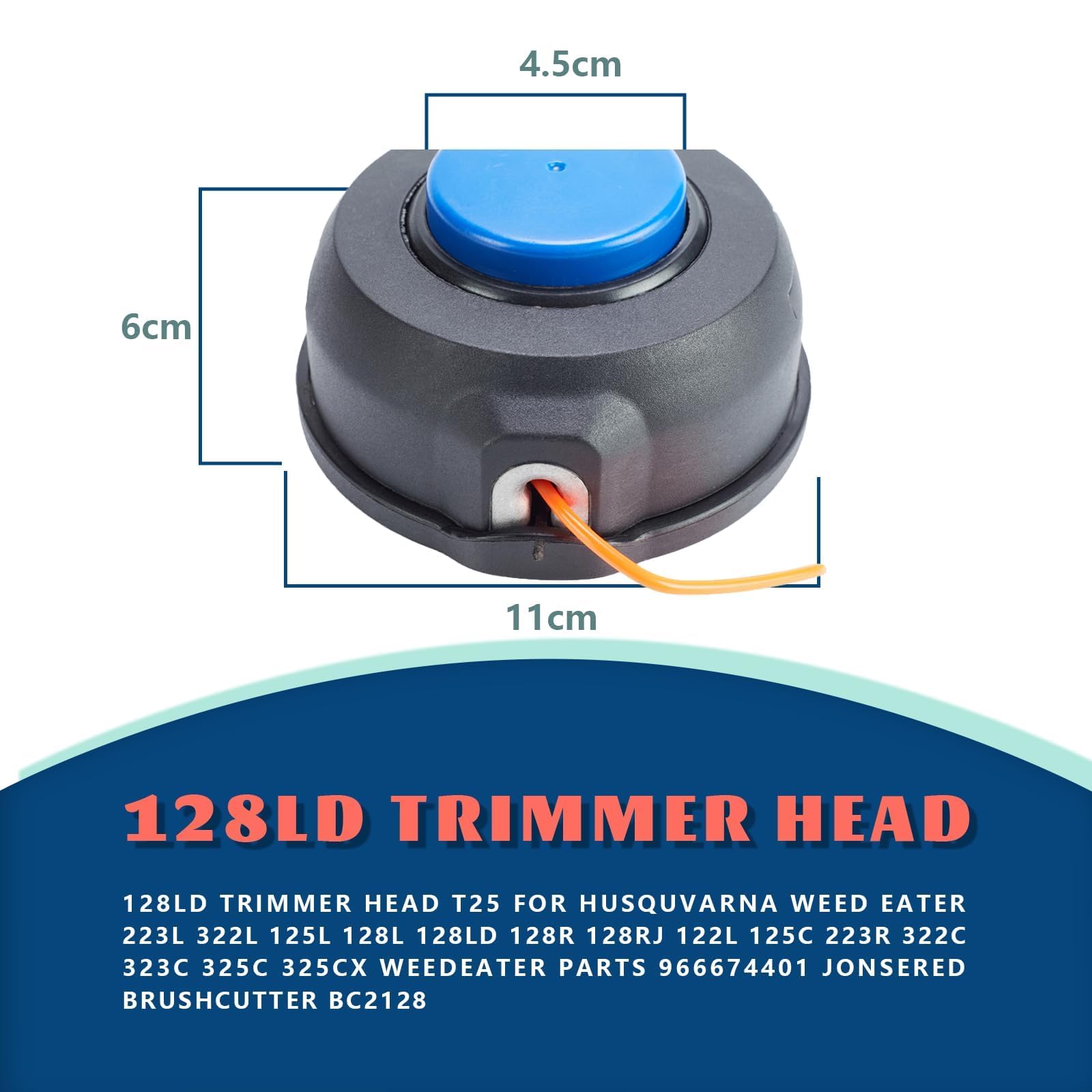 Cabezal de recortadora 128LD T25 para Husqvarn, recortadora de cuerdas 223L 322L 124L 125L 128R 128RJ 122L 125C 223R 322C 323C 325C 326CX, Jonsered Brushcut BC2128 966674401 (2 Contenido