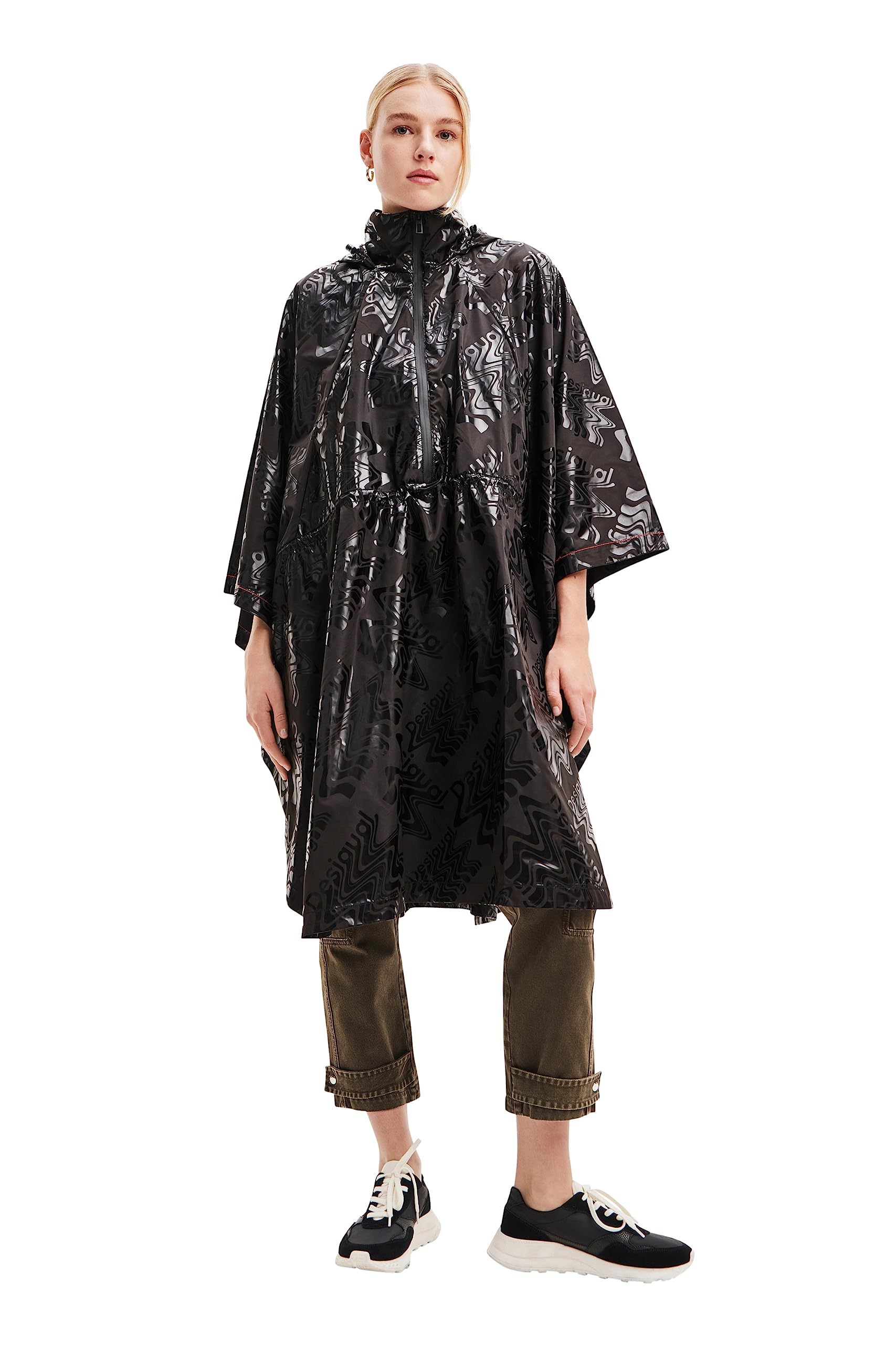 Desigual Women's Poncho_LOGOMANIA Bergen, Black, One Size