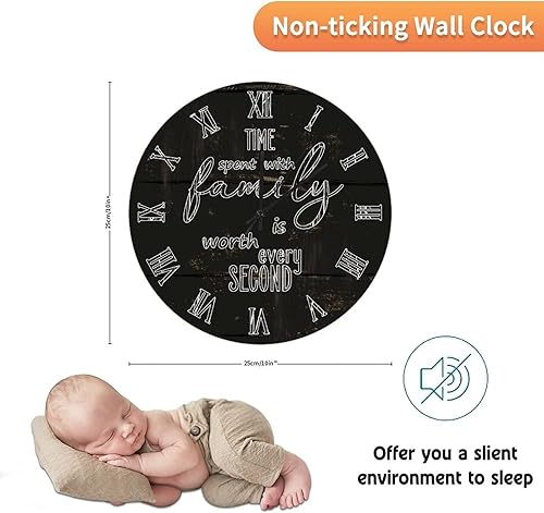 Miniatura 33 de UFunhome Reloj de pared de madera con cita familiar, el tiempo que pasa con la familia vale la pena cada segundo, reloj colgante redondo, funciona