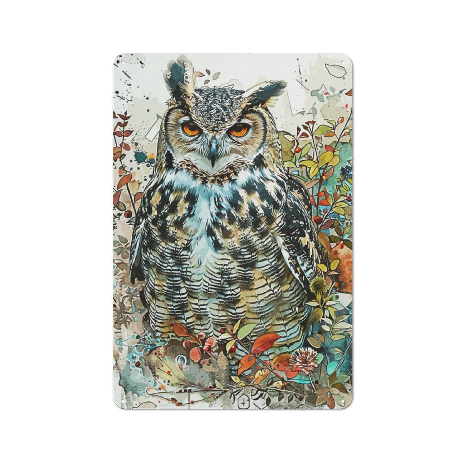 Junmoney Owl Wildlife Rustic Metal Sign 30X20cm For Pub Or Café, For Collectors Of Rustic Metal Wall Decor