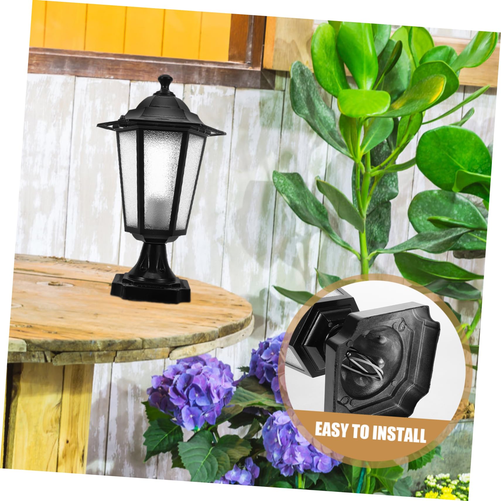 LIFKOME Lampadaire Extérieur pour Jardin Style Villa Européen Noir en Métal et Verre Étanche et Antipoussière Six Pans pour Piliers de Porte et Cours